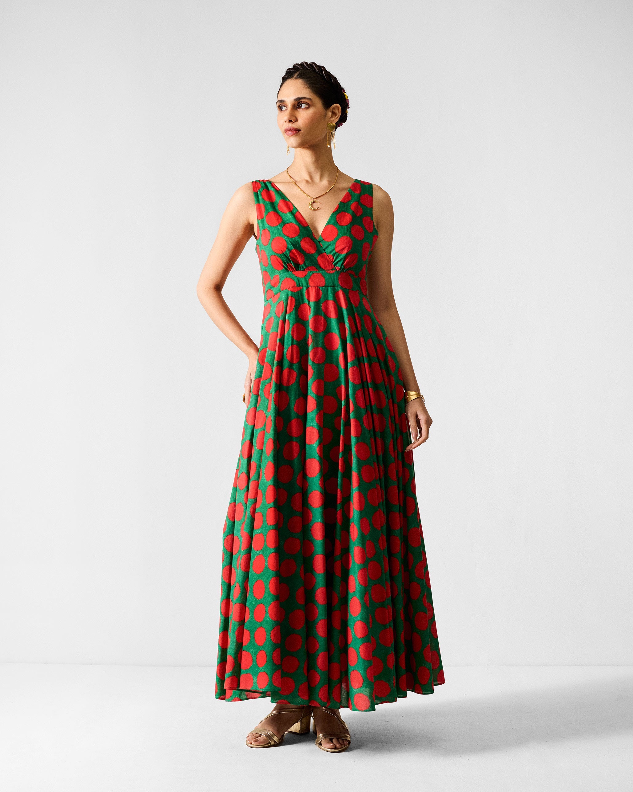 Tribe Dress - Red & Green Printed