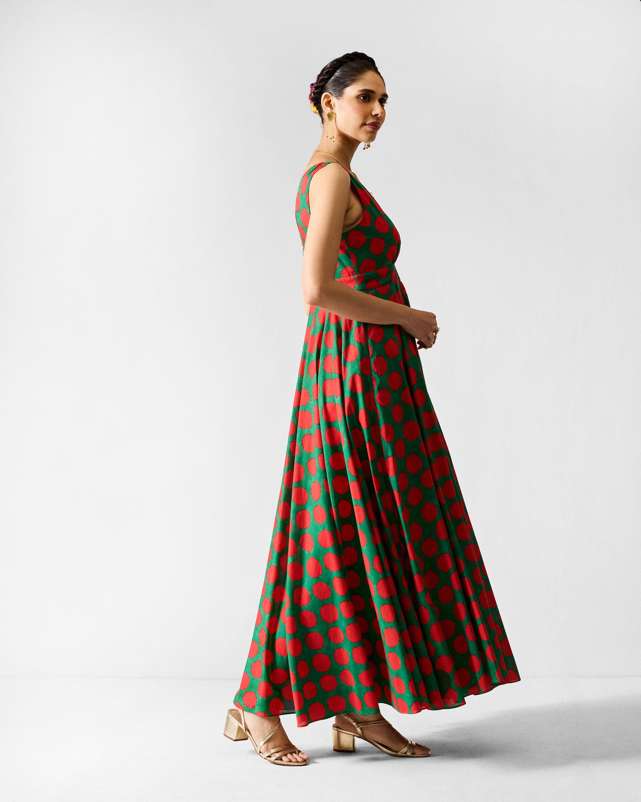Tribe Dress - Red & Green Printed