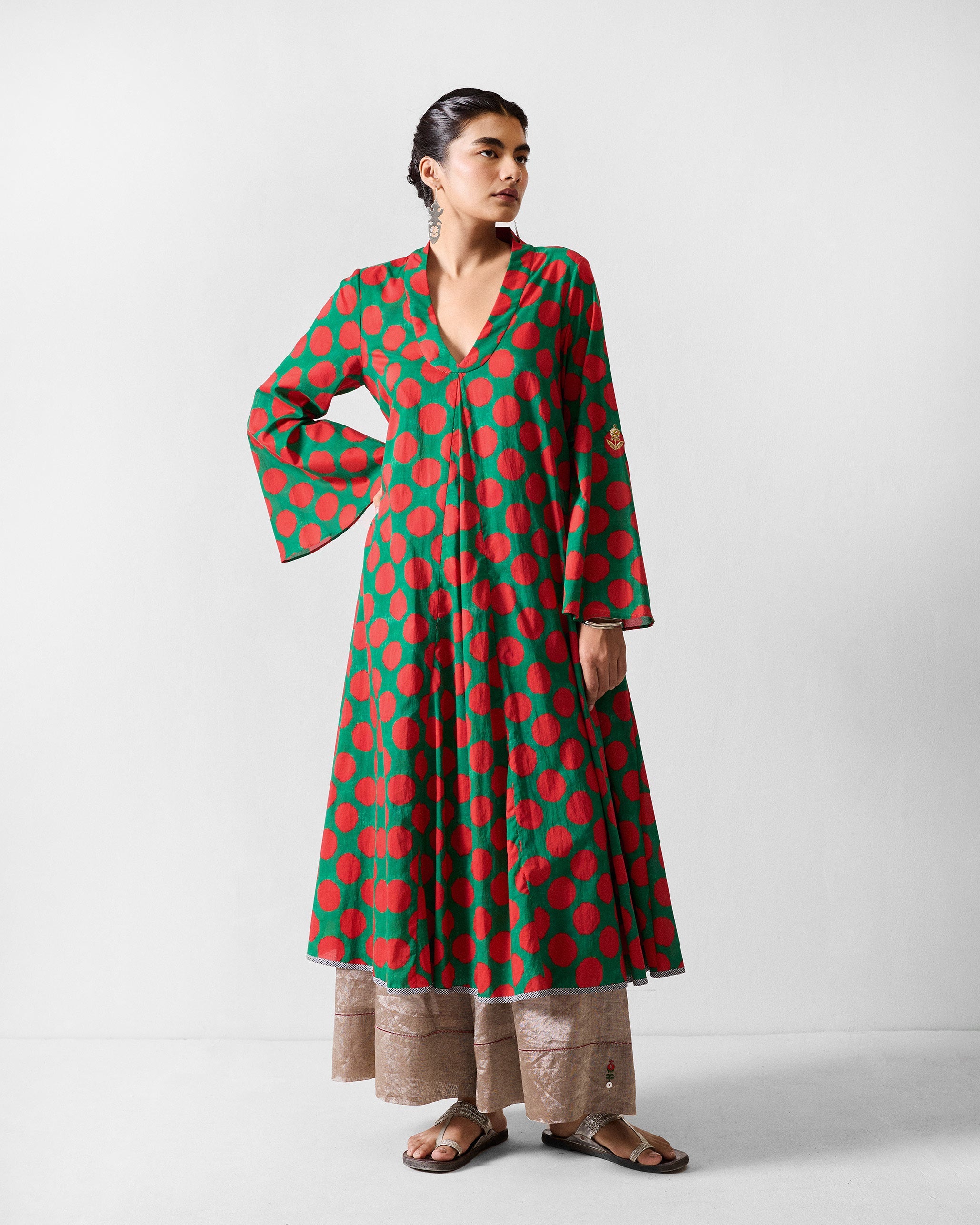 Talas Kurta - Red & Green Printed