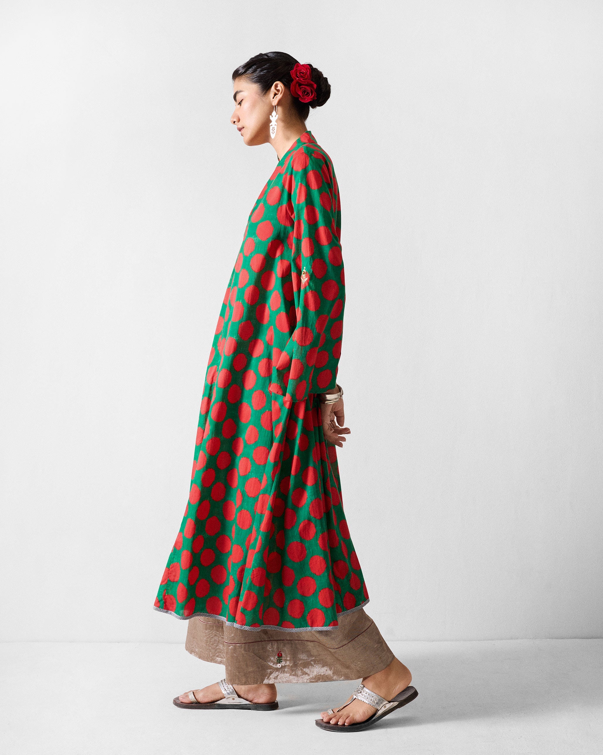 Talas Kurta - Red & Green Printed