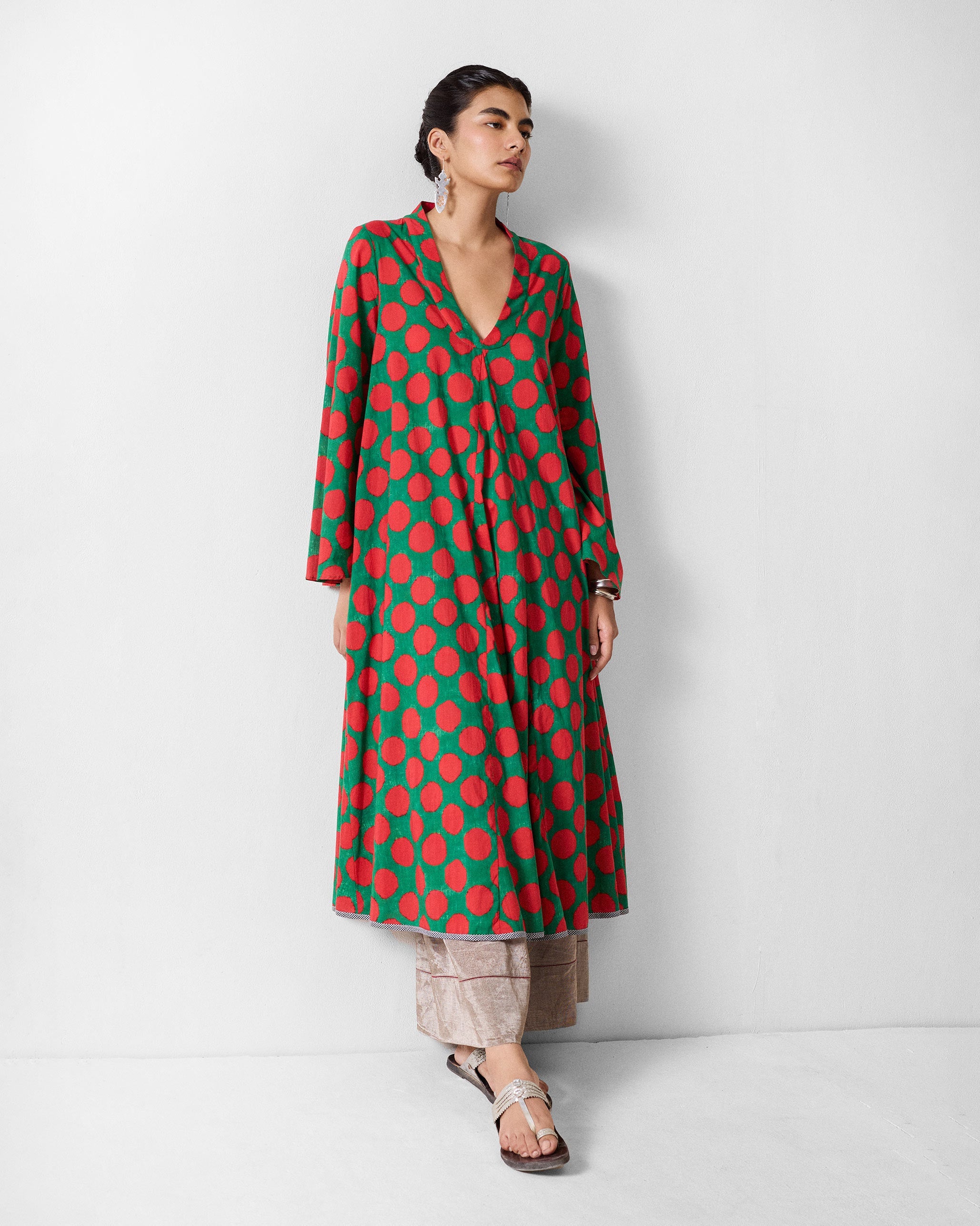 Talas Kurta - Red & Green Printed