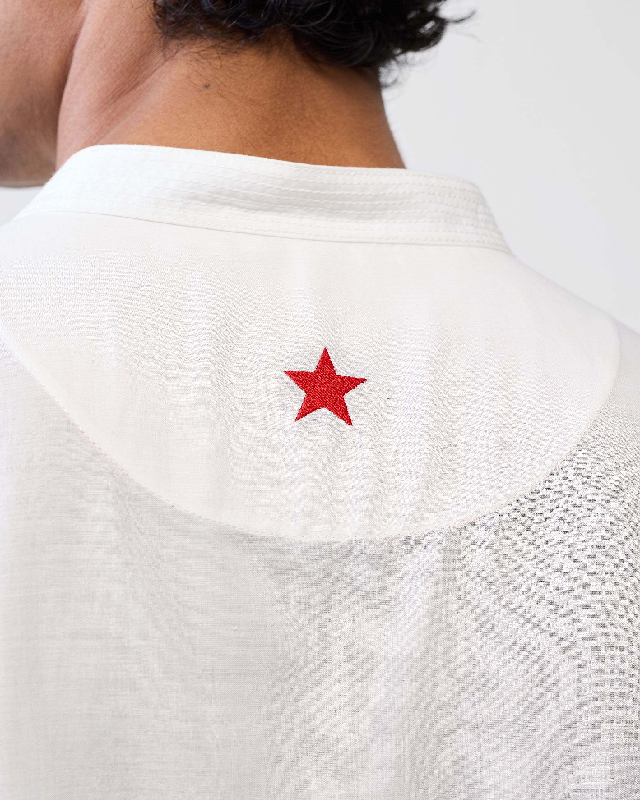 Neckband Kurta - White & Red Printed