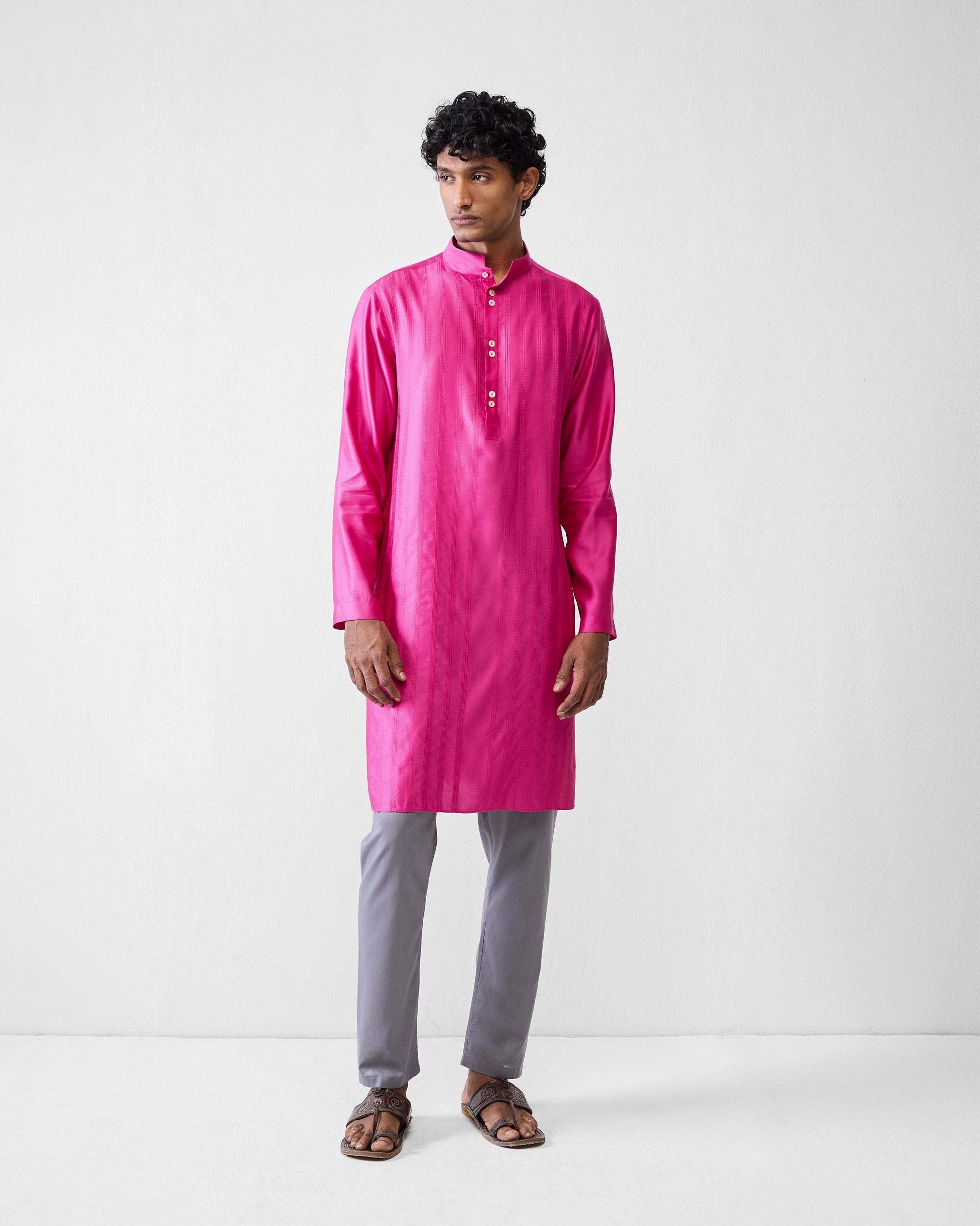 Long Pleated Kurta - Fuchsia