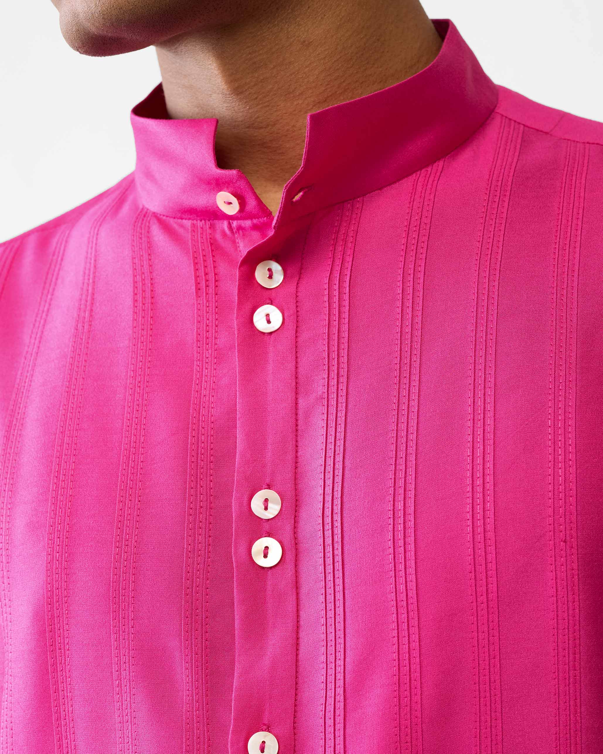 Long Pleated Kurta - Fuchsia