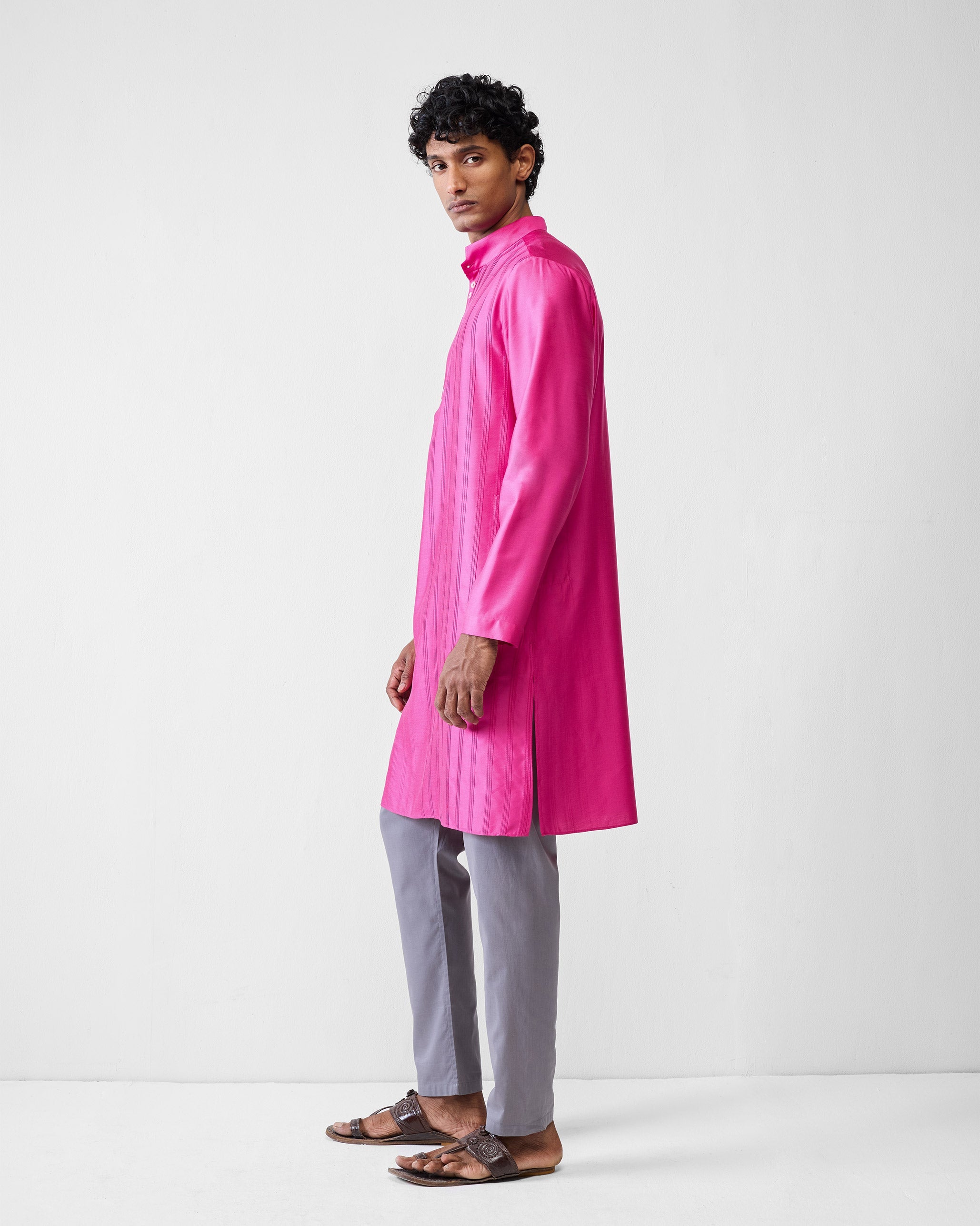 Long Pleated Kurta - Fuchsia