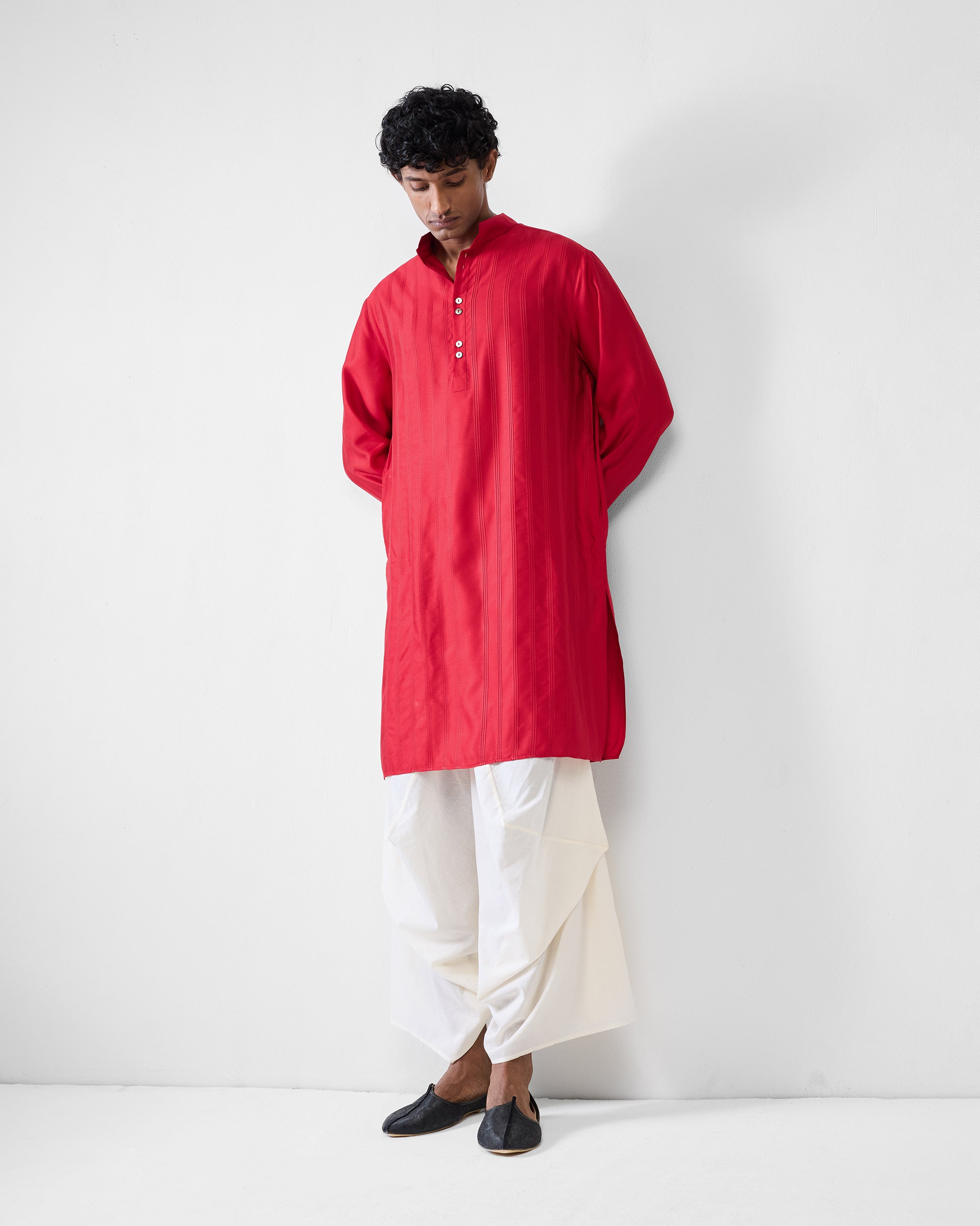 Long Pleated Kurta - Red