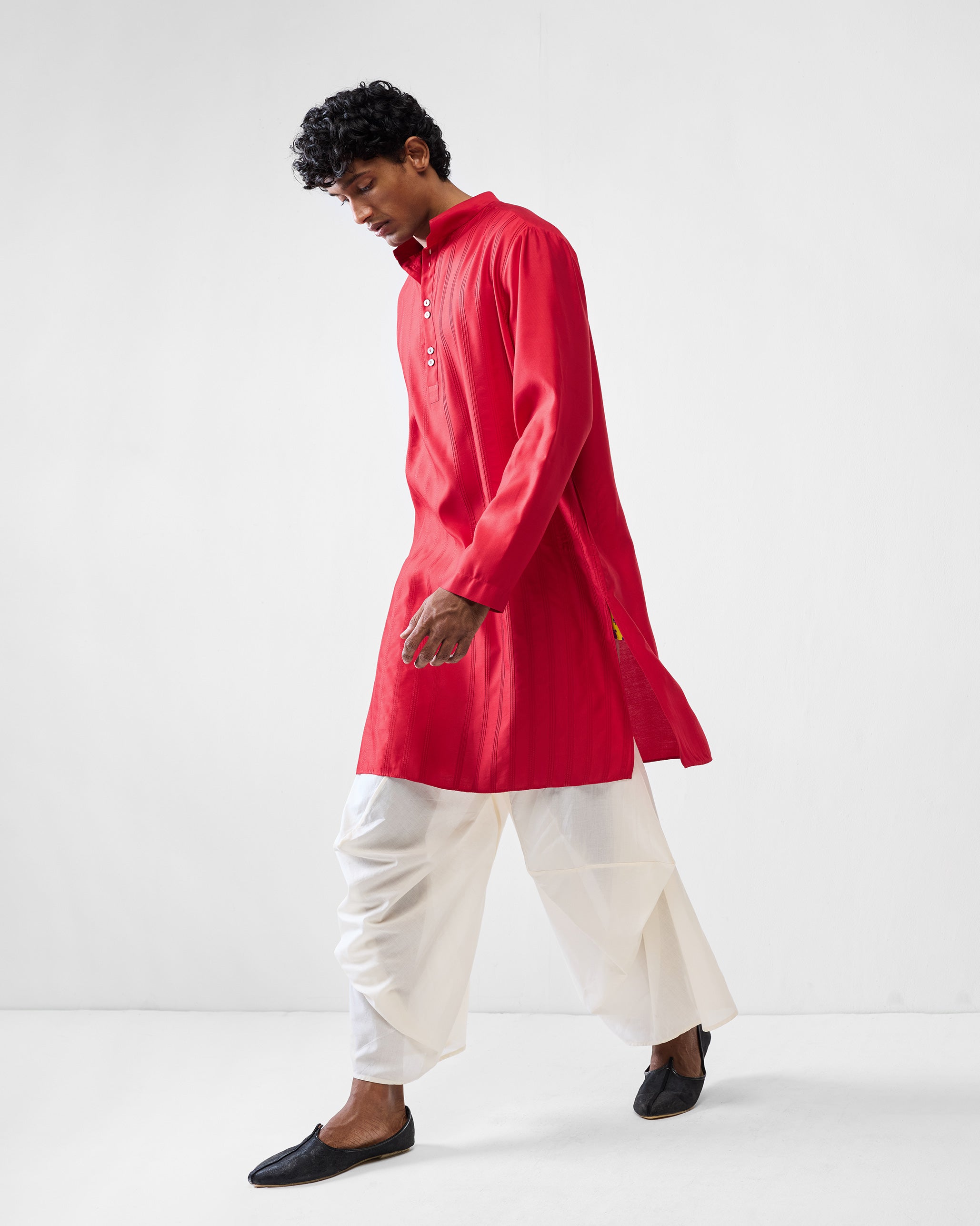 Long Pleated Kurta - Red