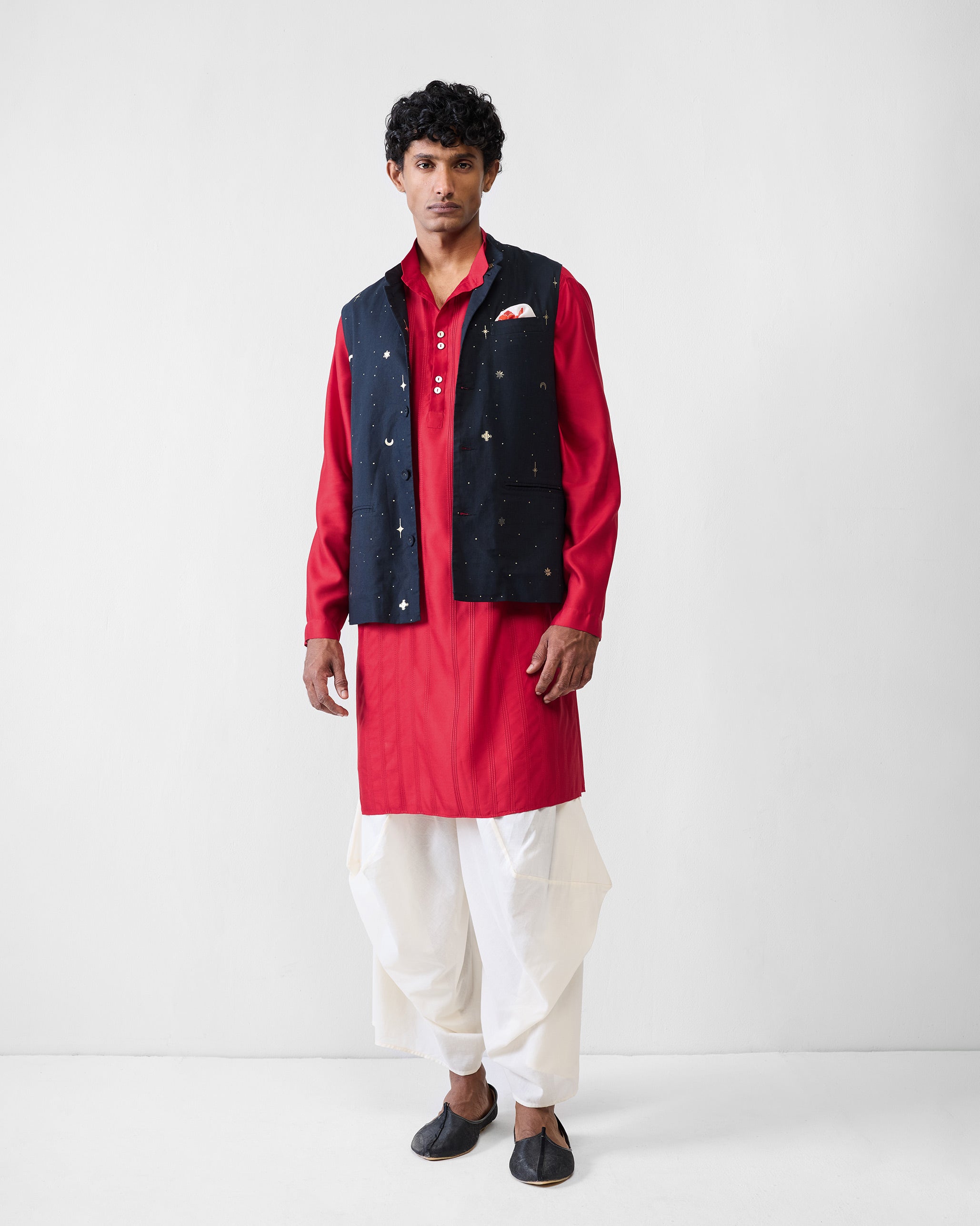 Long Pleated Kurta - Red