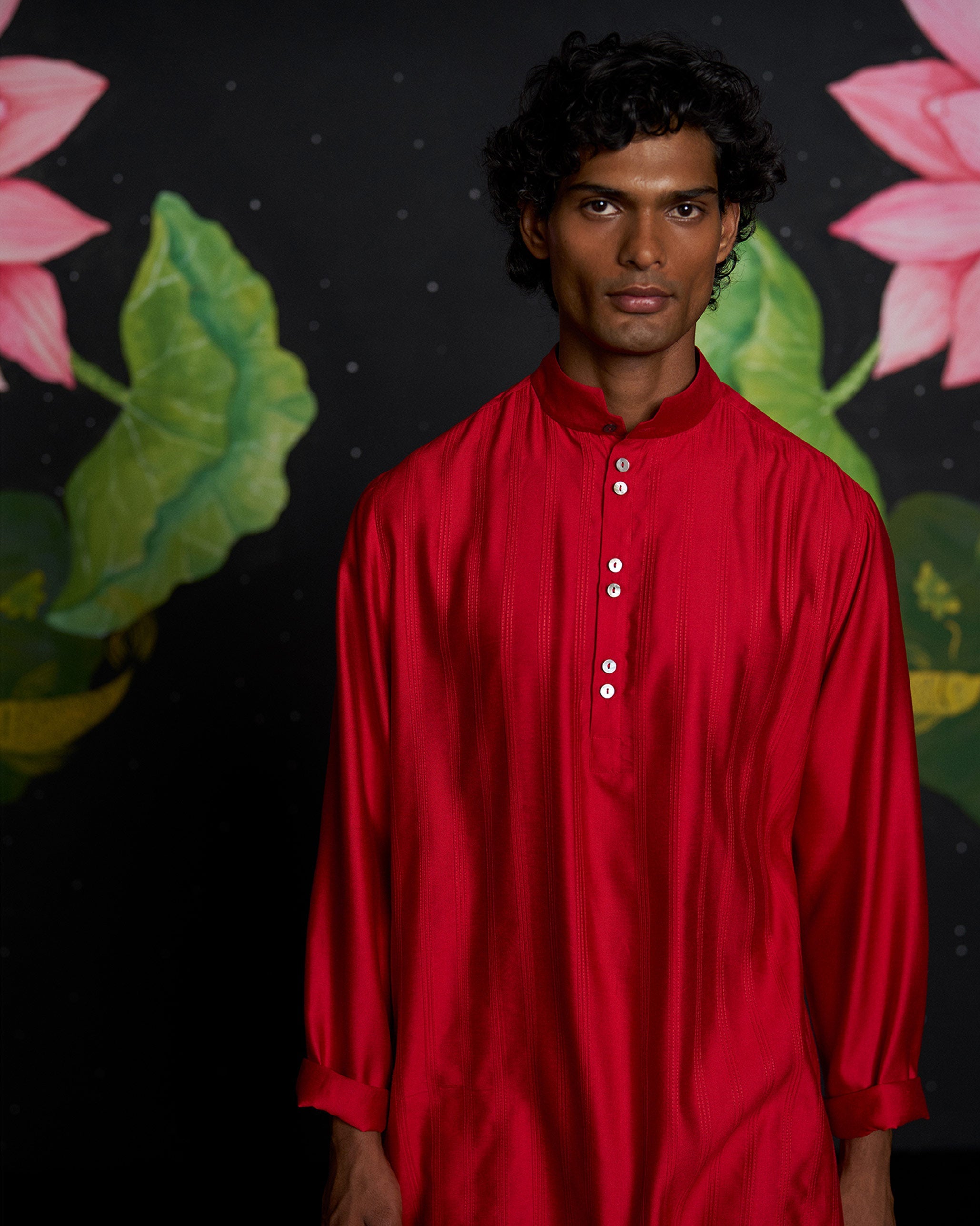 Long Pleated Kurta - Red