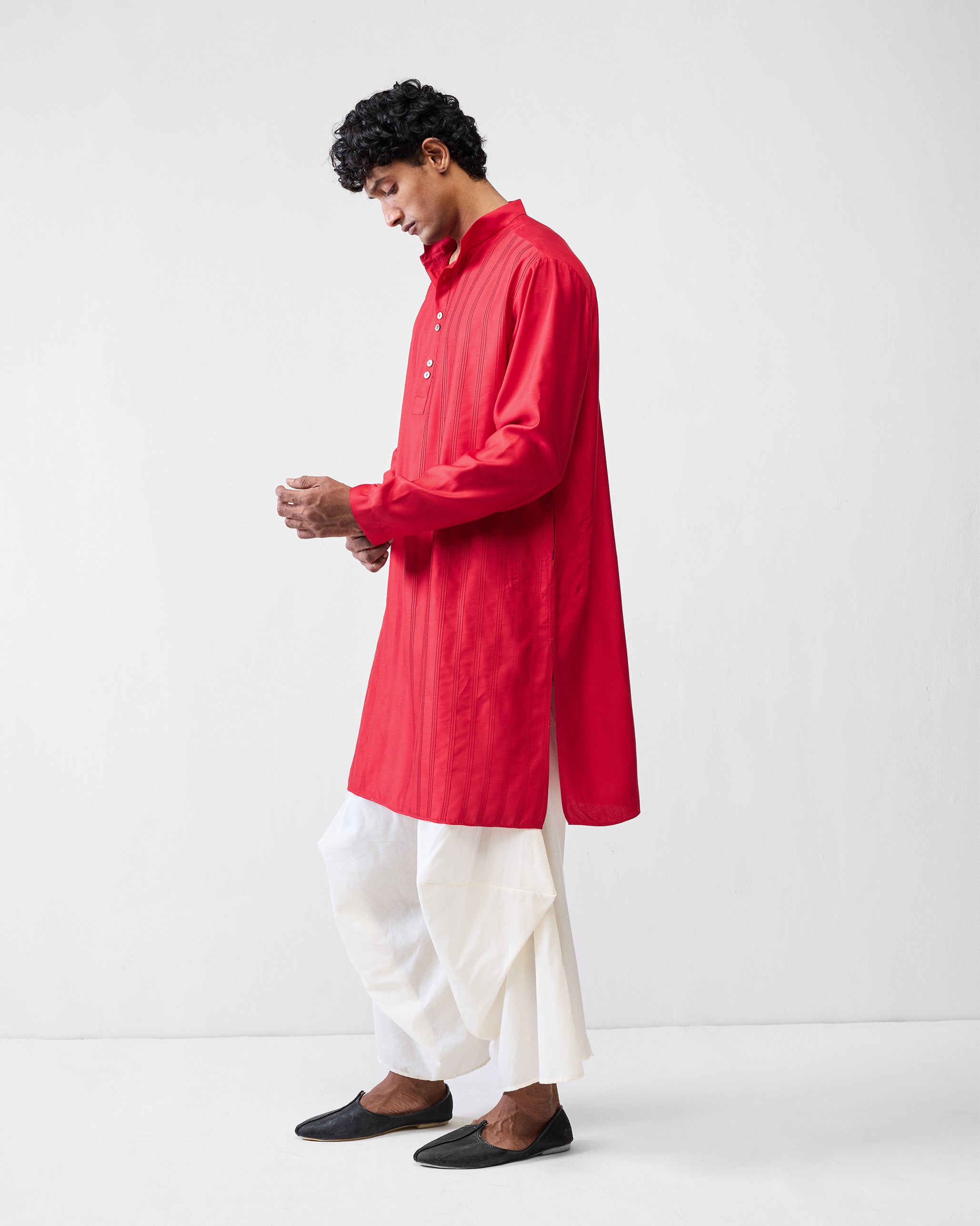 Long Pleated Kurta - Red
