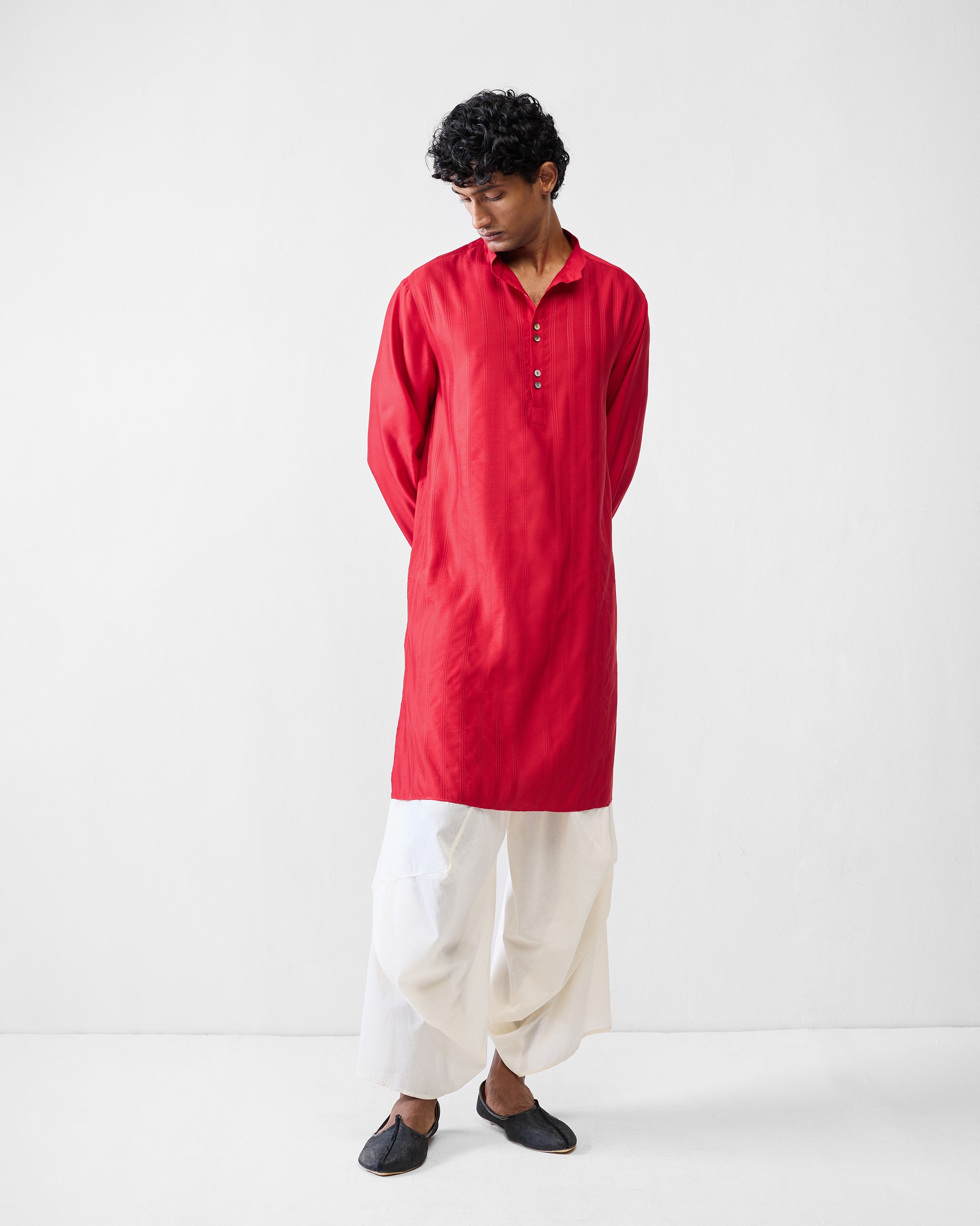Long Pleated Kurta - Red