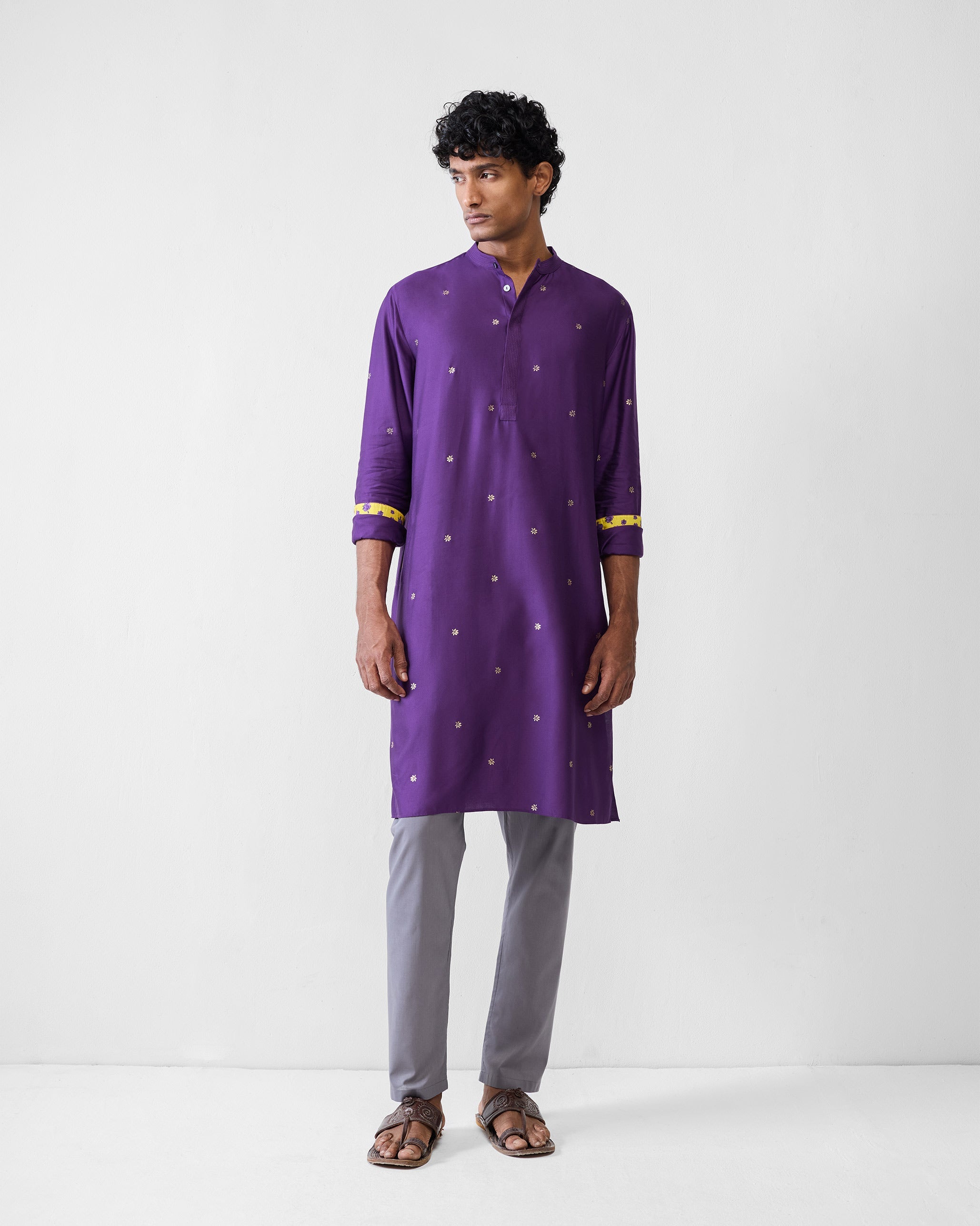Neckband Kurta - Purple Printed