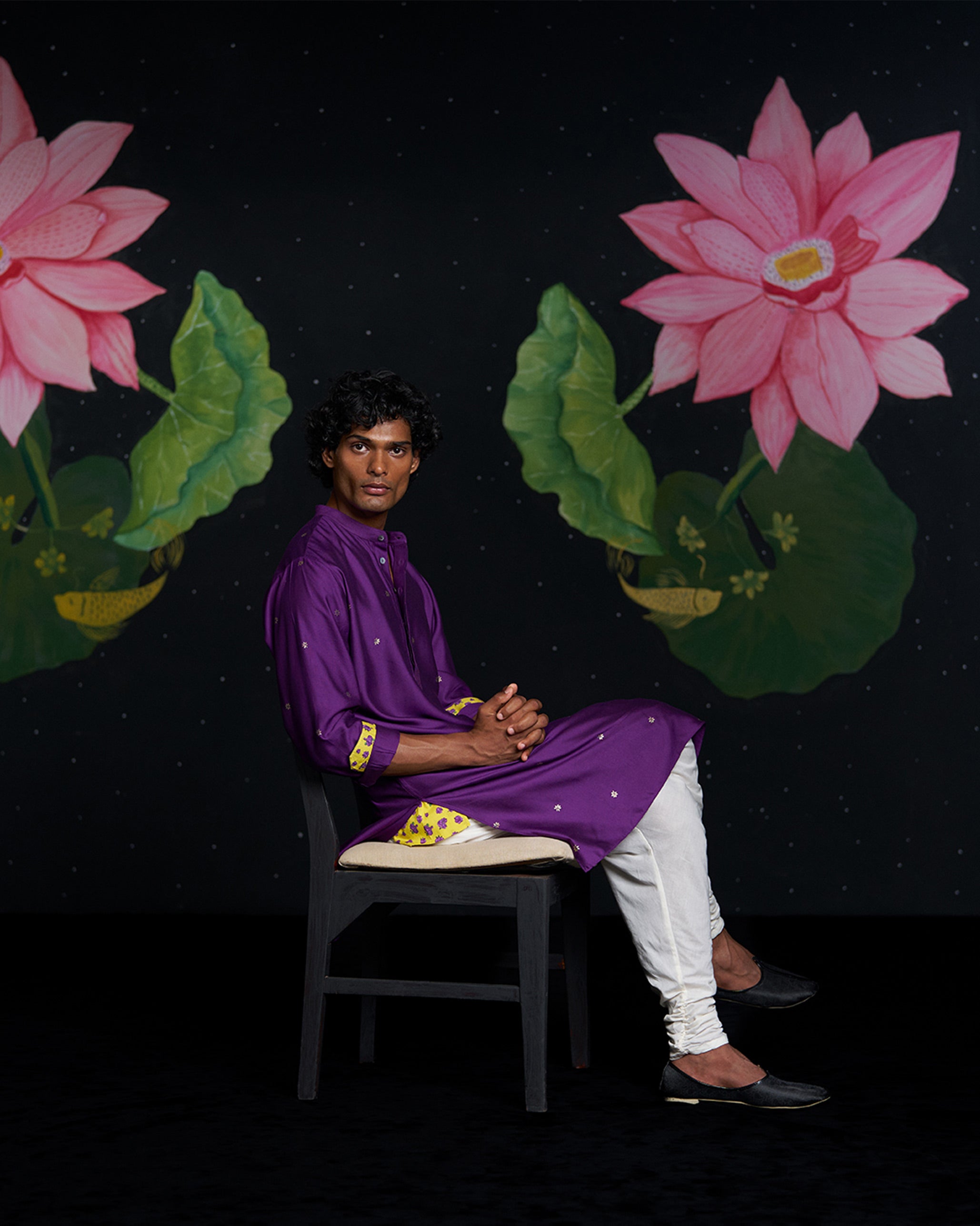 Neckband Kurta - Purple Printed