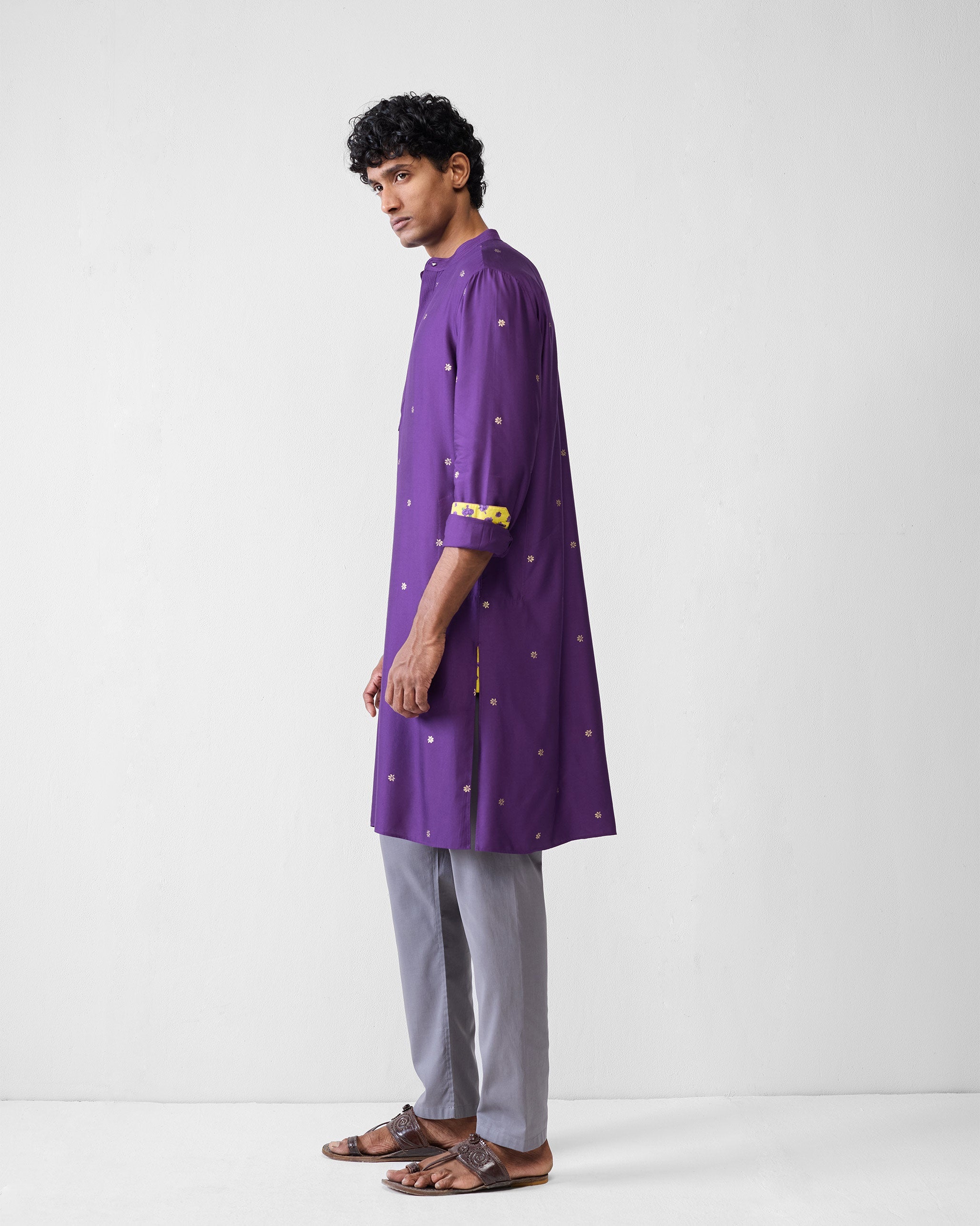 Neckband Kurta - Purple Printed