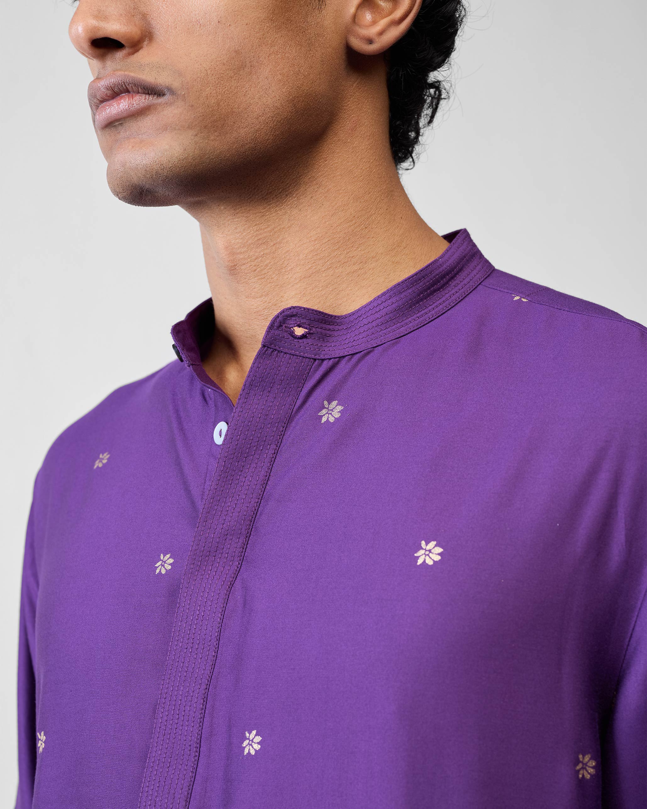 Neckband Kurta - Purple Printed