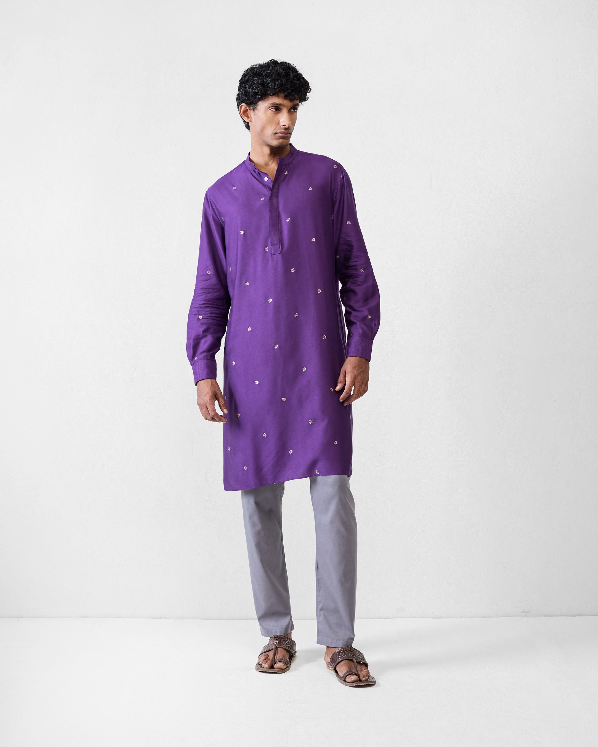 Neckband Kurta - Purple Printed
