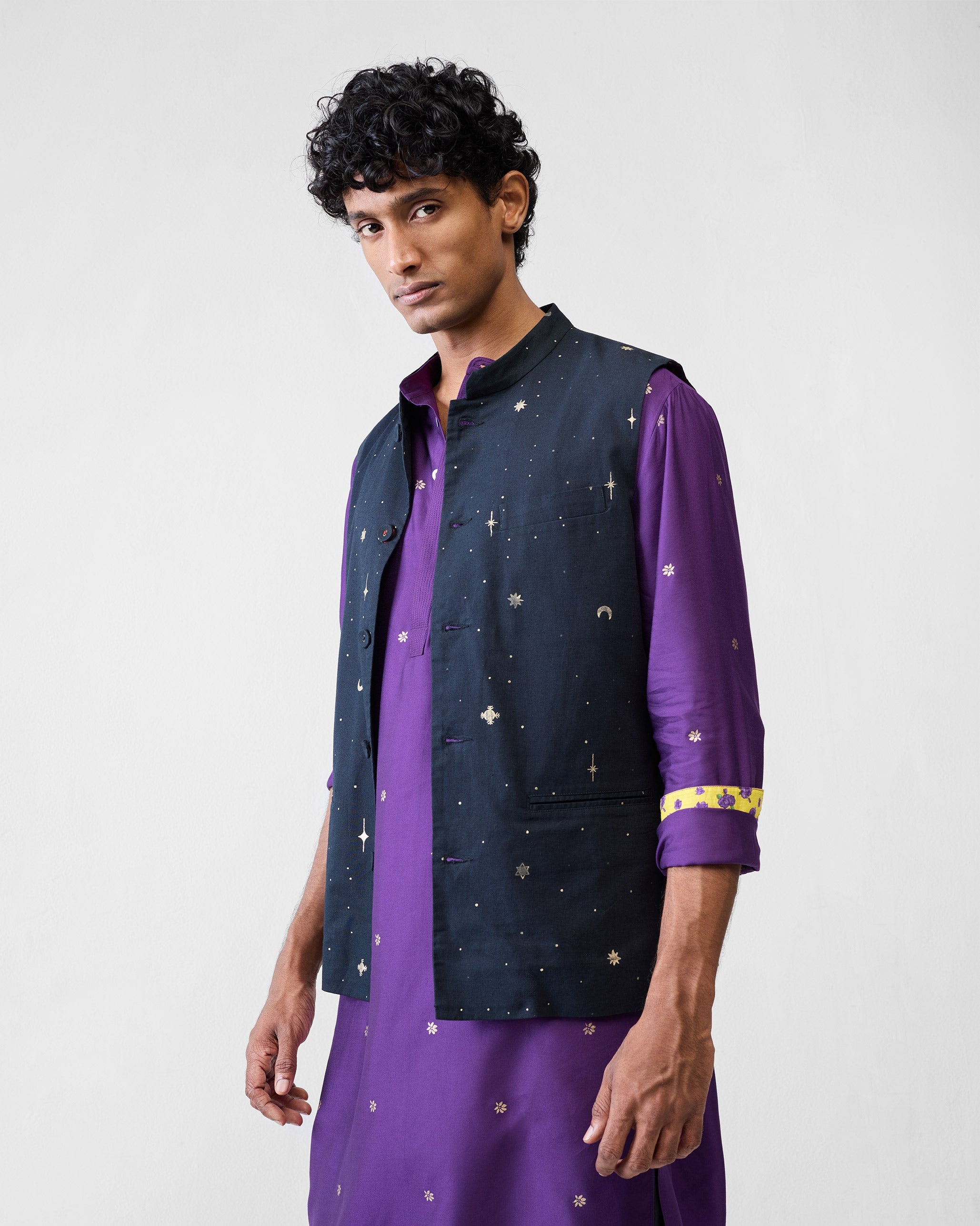 Neckband Kurta - Purple Printed