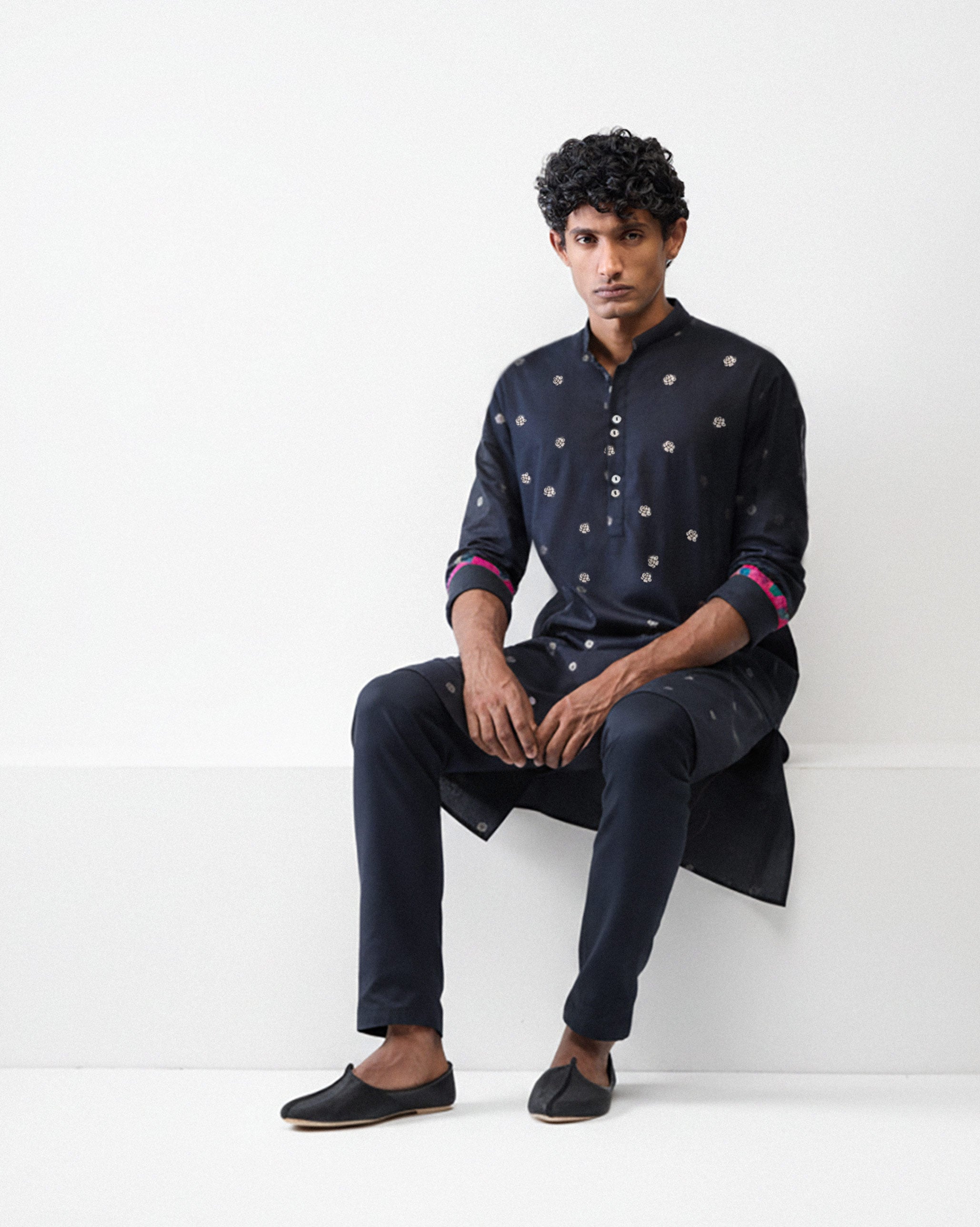 Rey Kurta - Black Printed