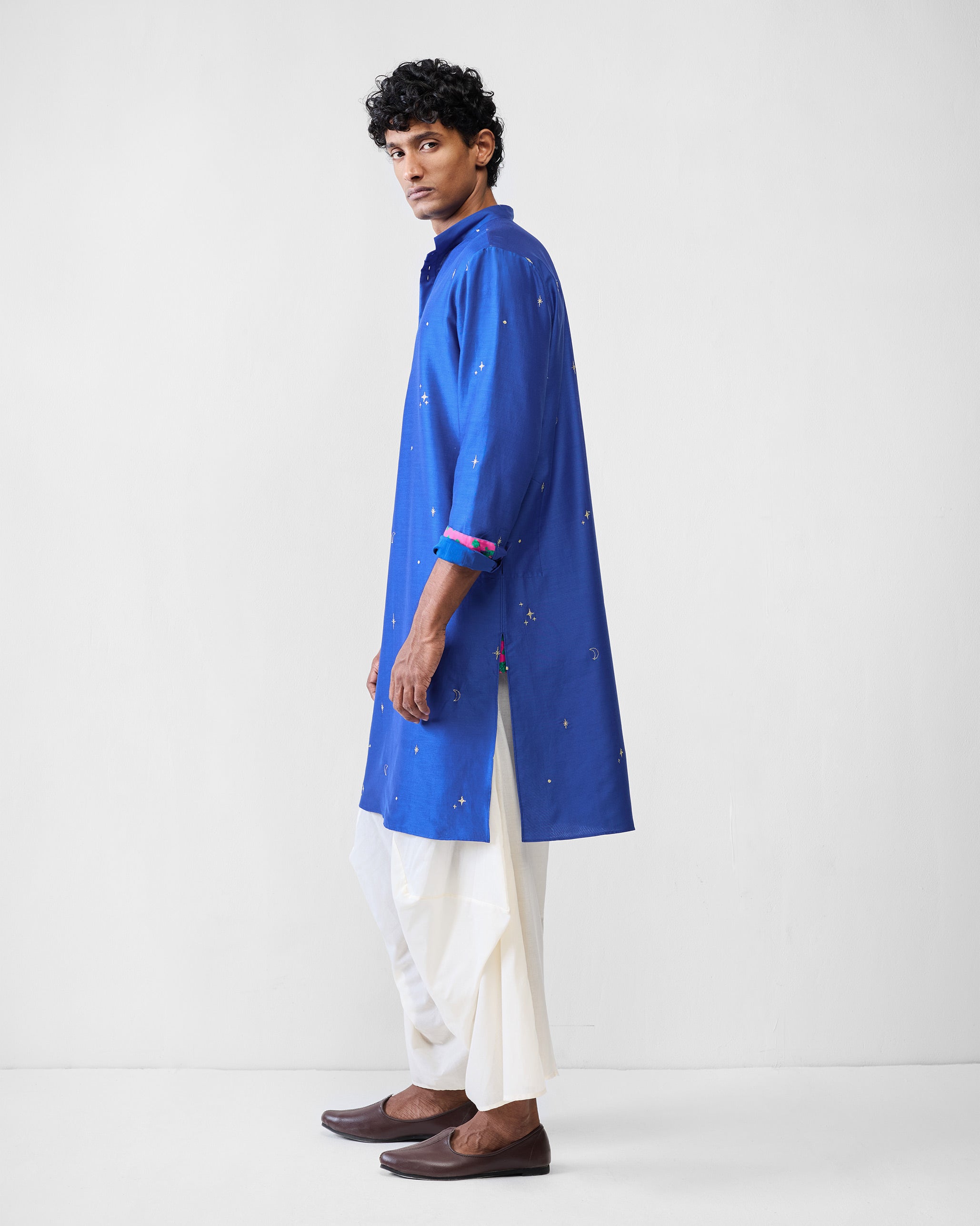 Rey Kurta - Navy & Gold Embroidered