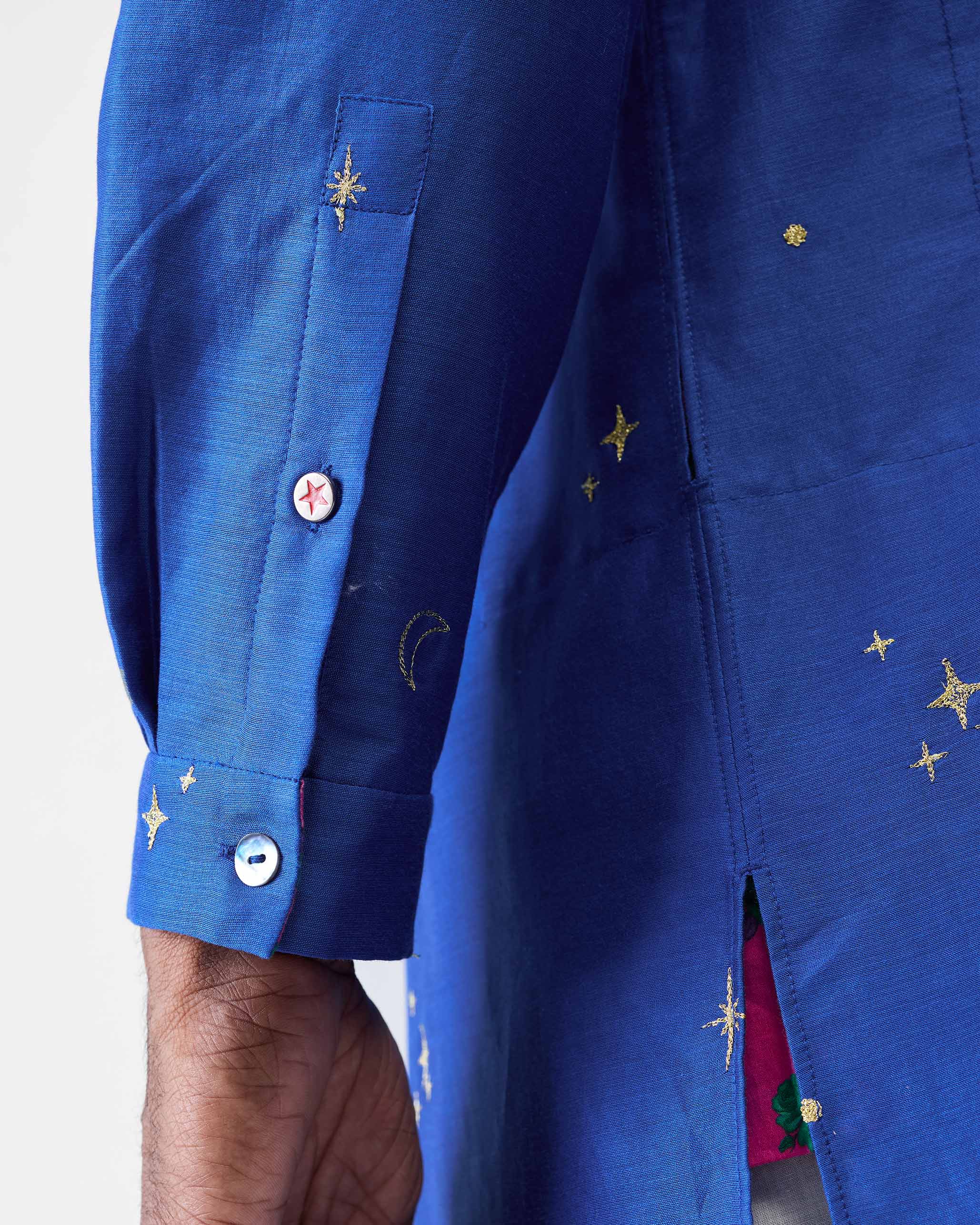 Rey Kurta - Navy & Gold Embroidered