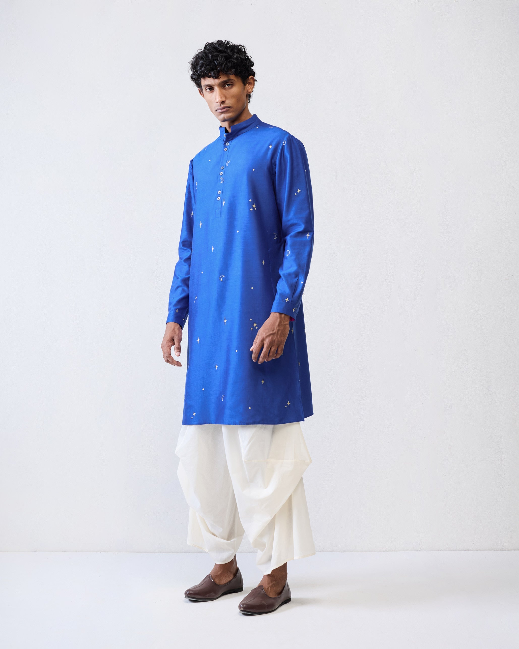 Rey Kurta - Navy & Gold Embroidered