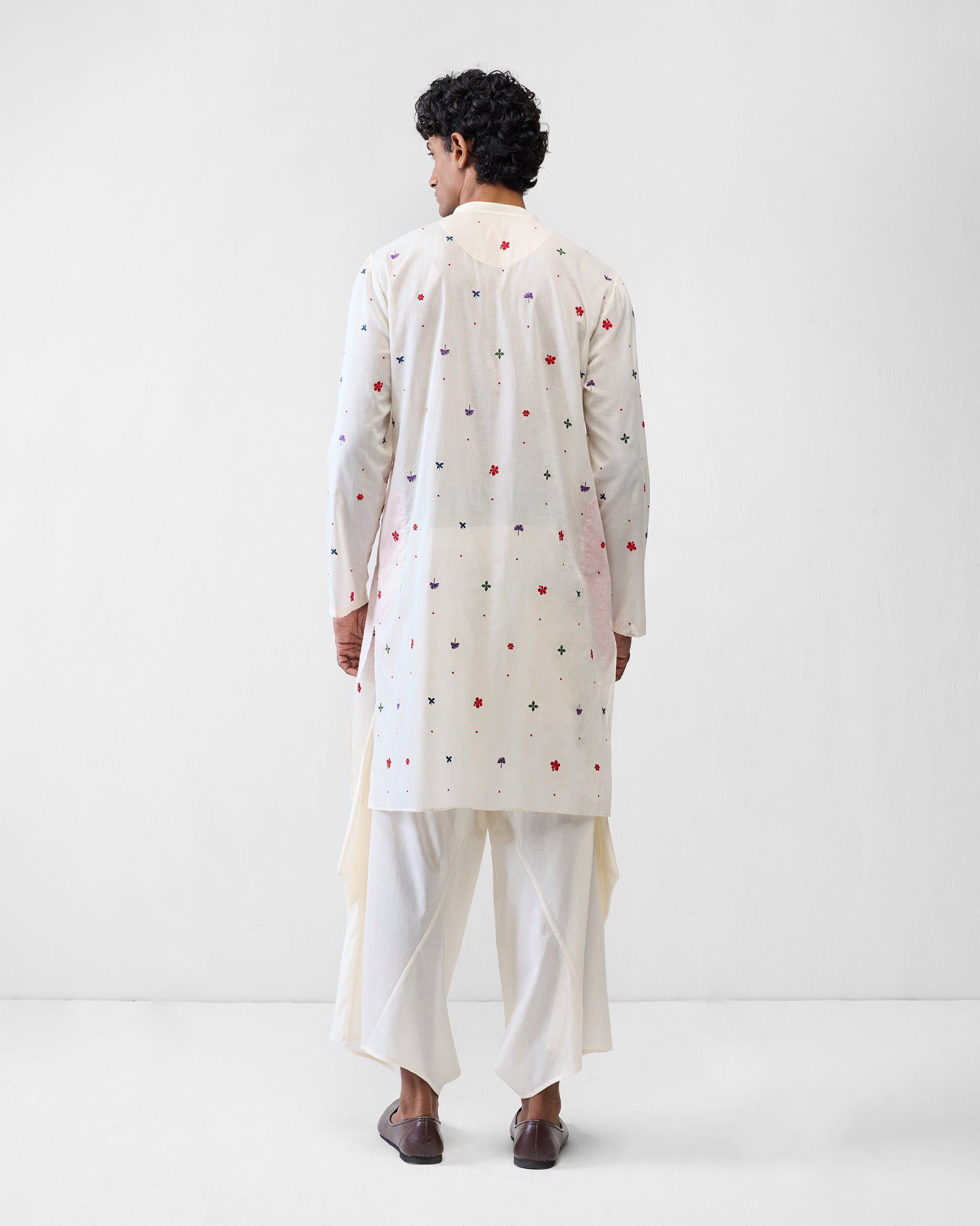 Zenith Kurta - Ivory & Red Embroidered