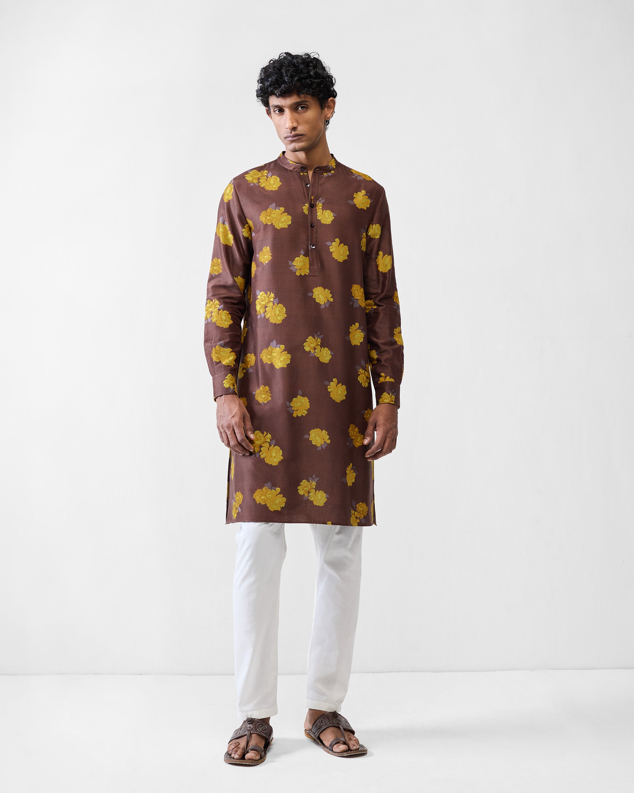 Astral Kurta - Brown & Chartreuse Printed