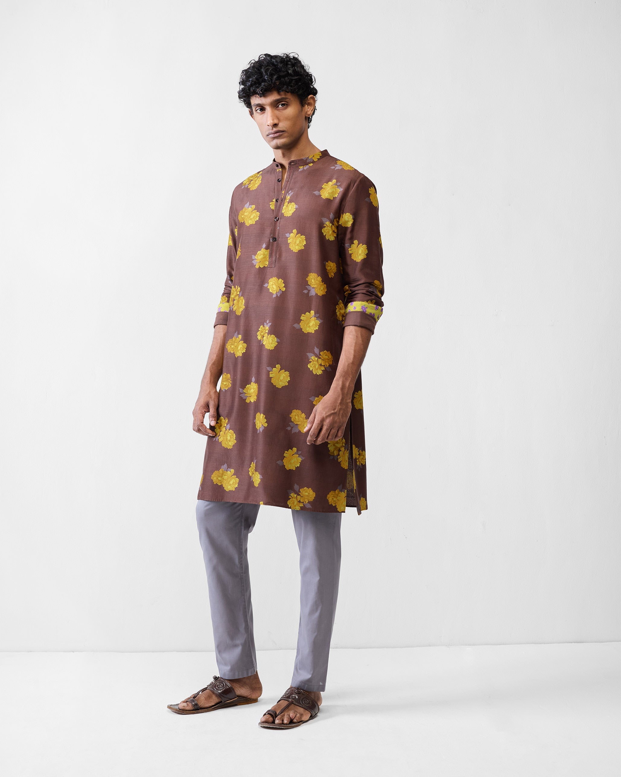 Astral Kurta - Brown & Chartreuse Printed