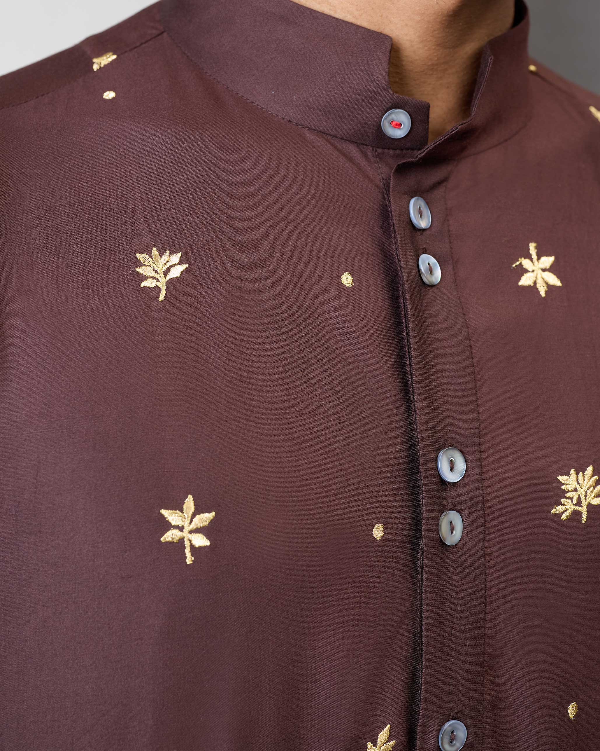 Rey Kurta - Brown Embroidered