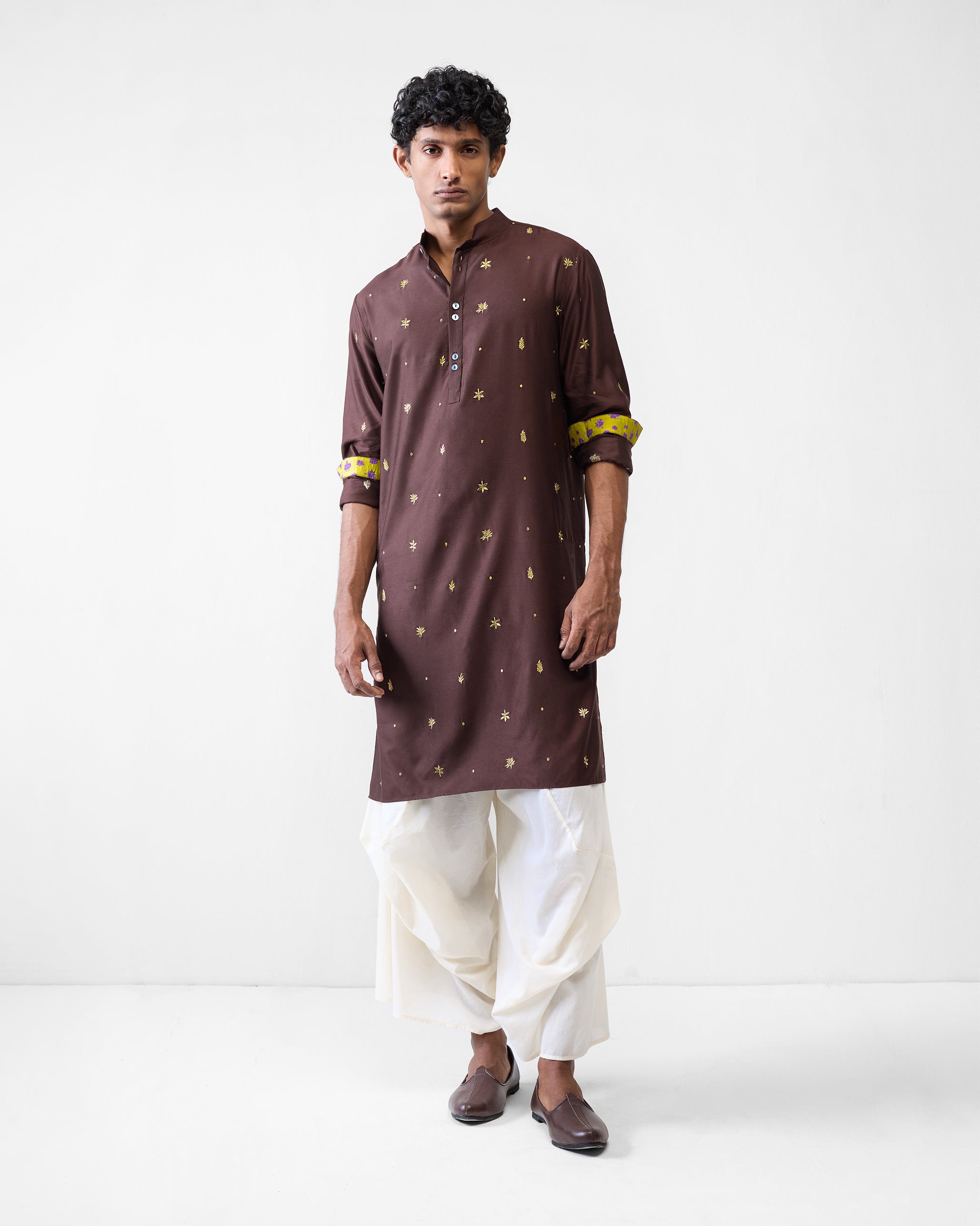 Rey Kurta - Brown Embroidered