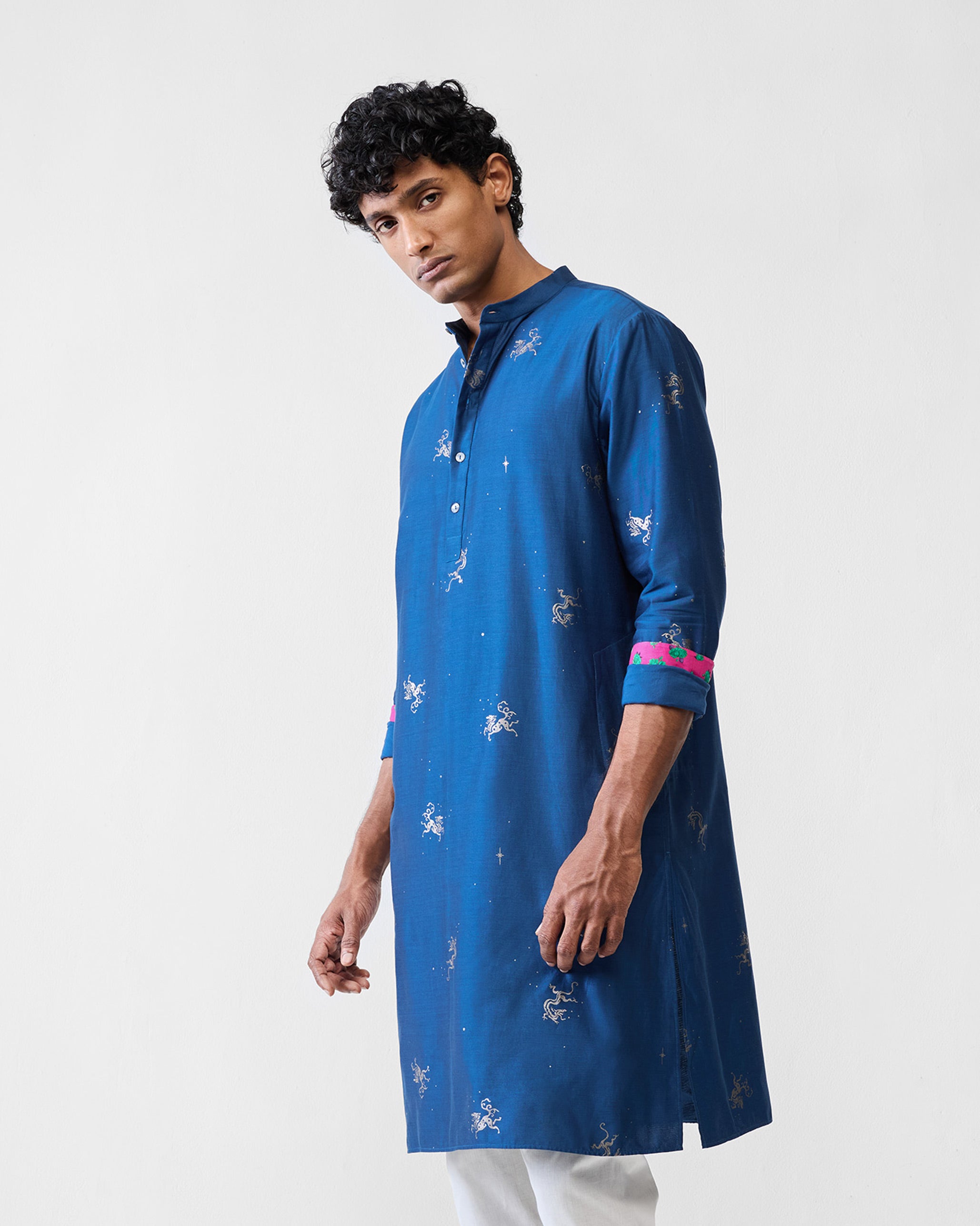 Bageecha Kurta - Navy Printed