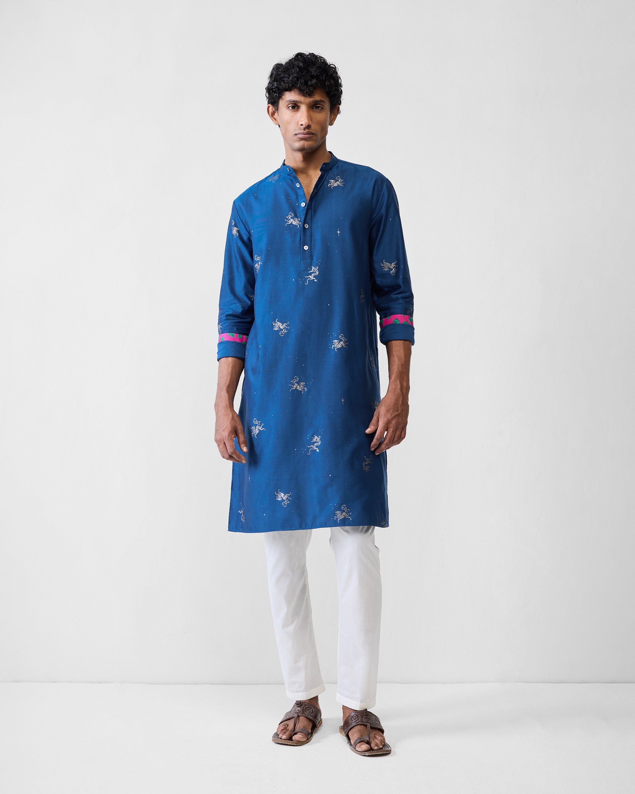 Bageecha Kurta - Navy Printed