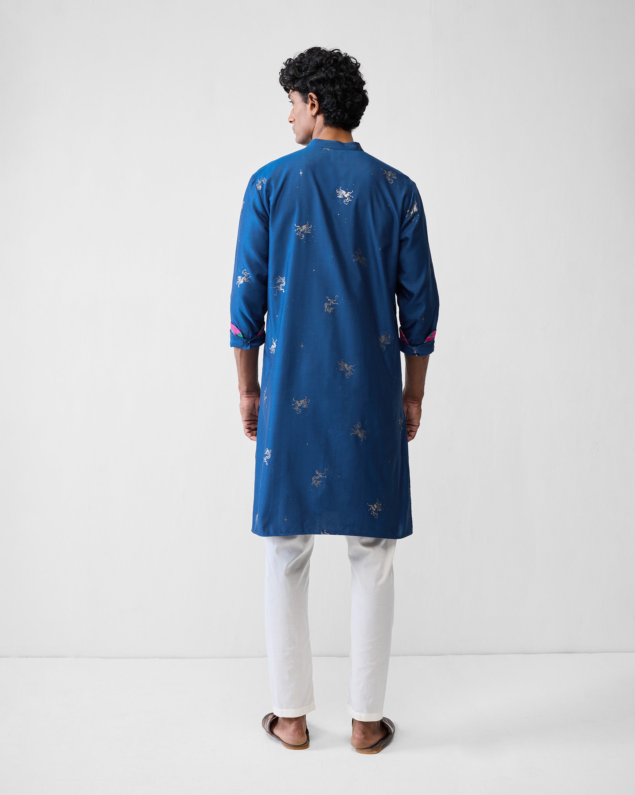 Bageecha Kurta - Navy Printed