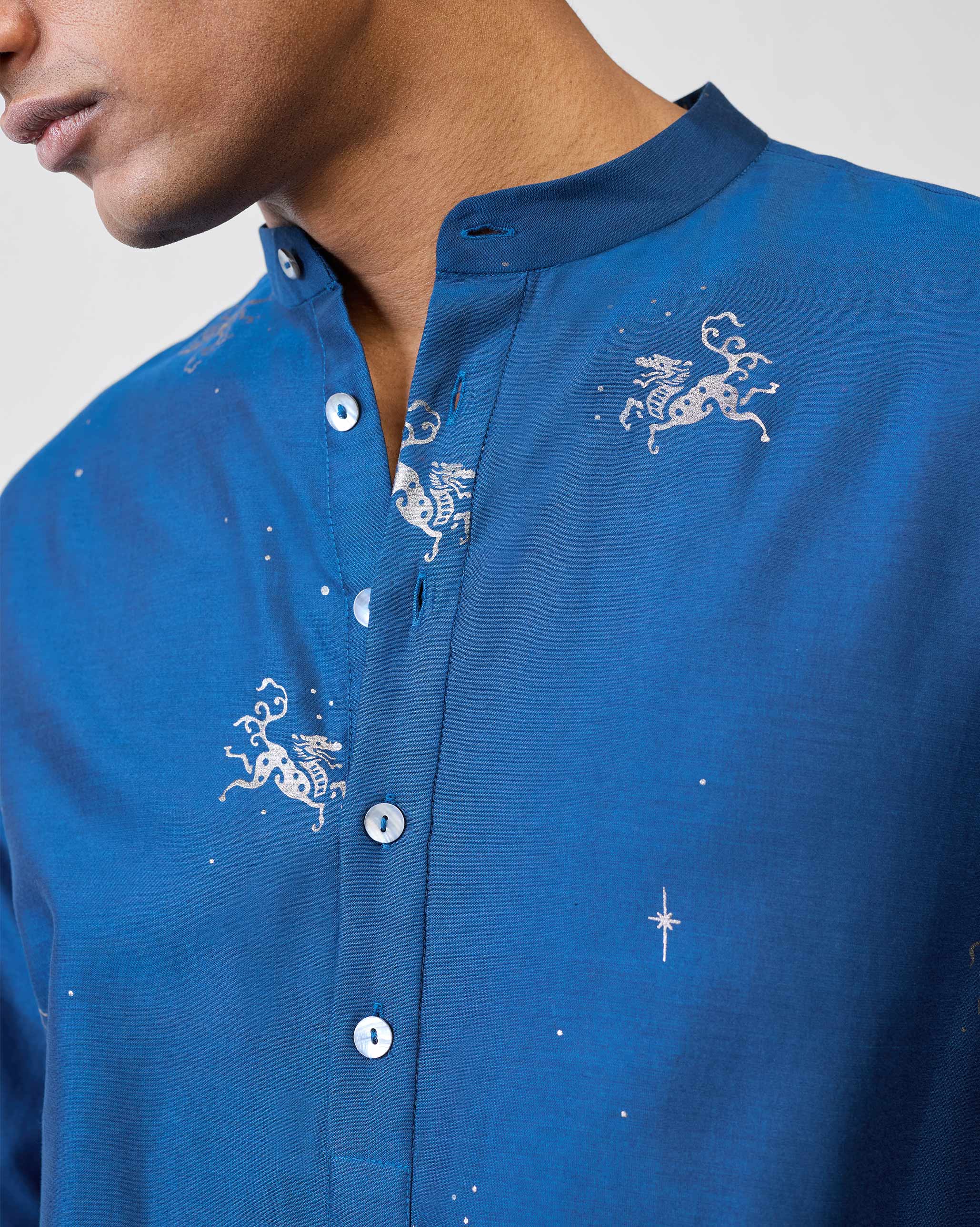 Bageecha Kurta - Navy Printed