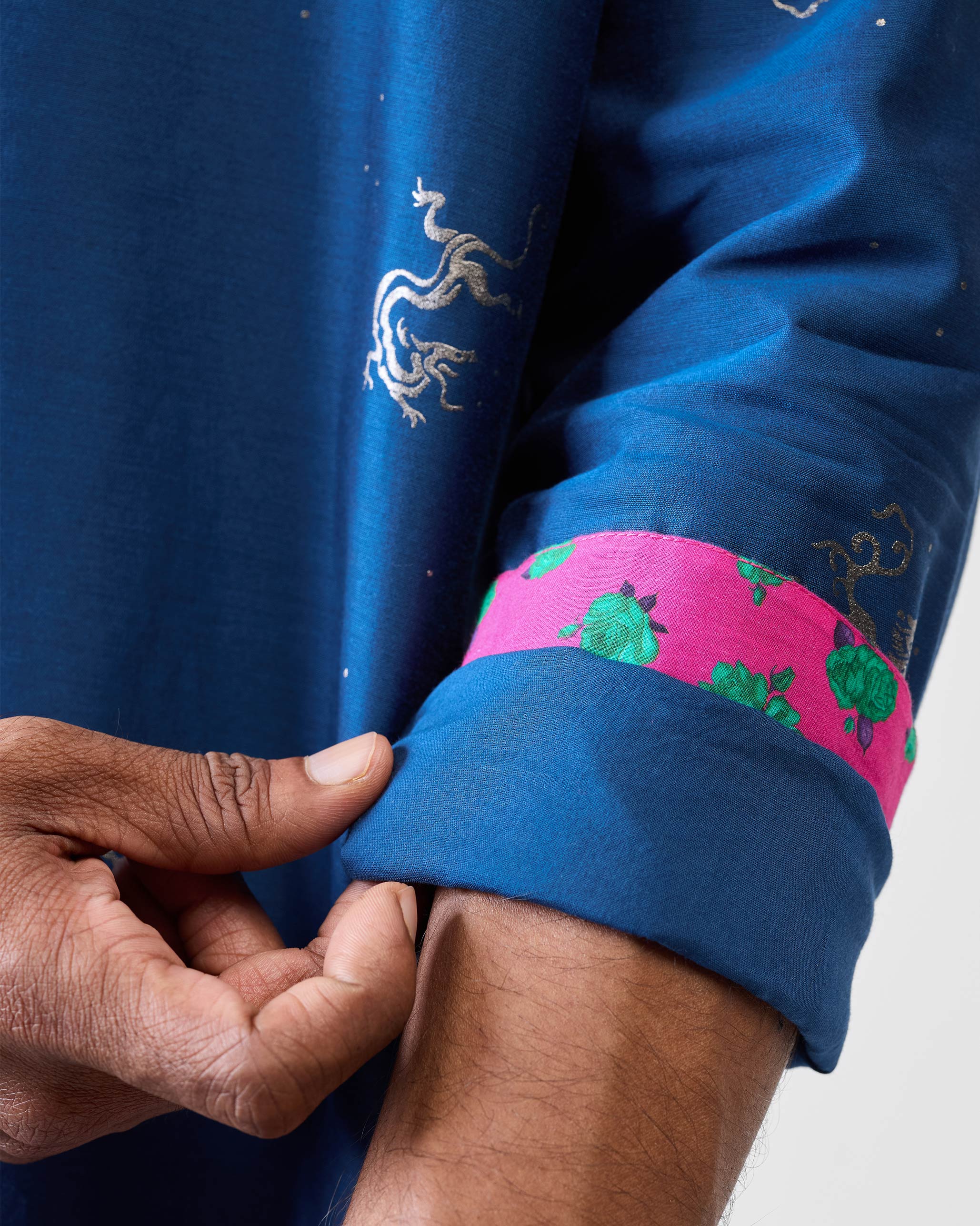 Bageecha Kurta - Navy Printed