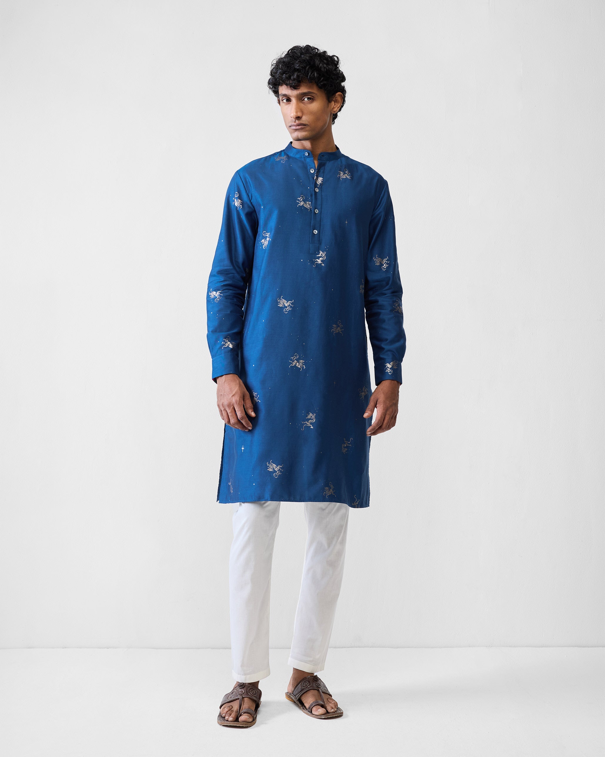 Bageecha Kurta - Navy Printed