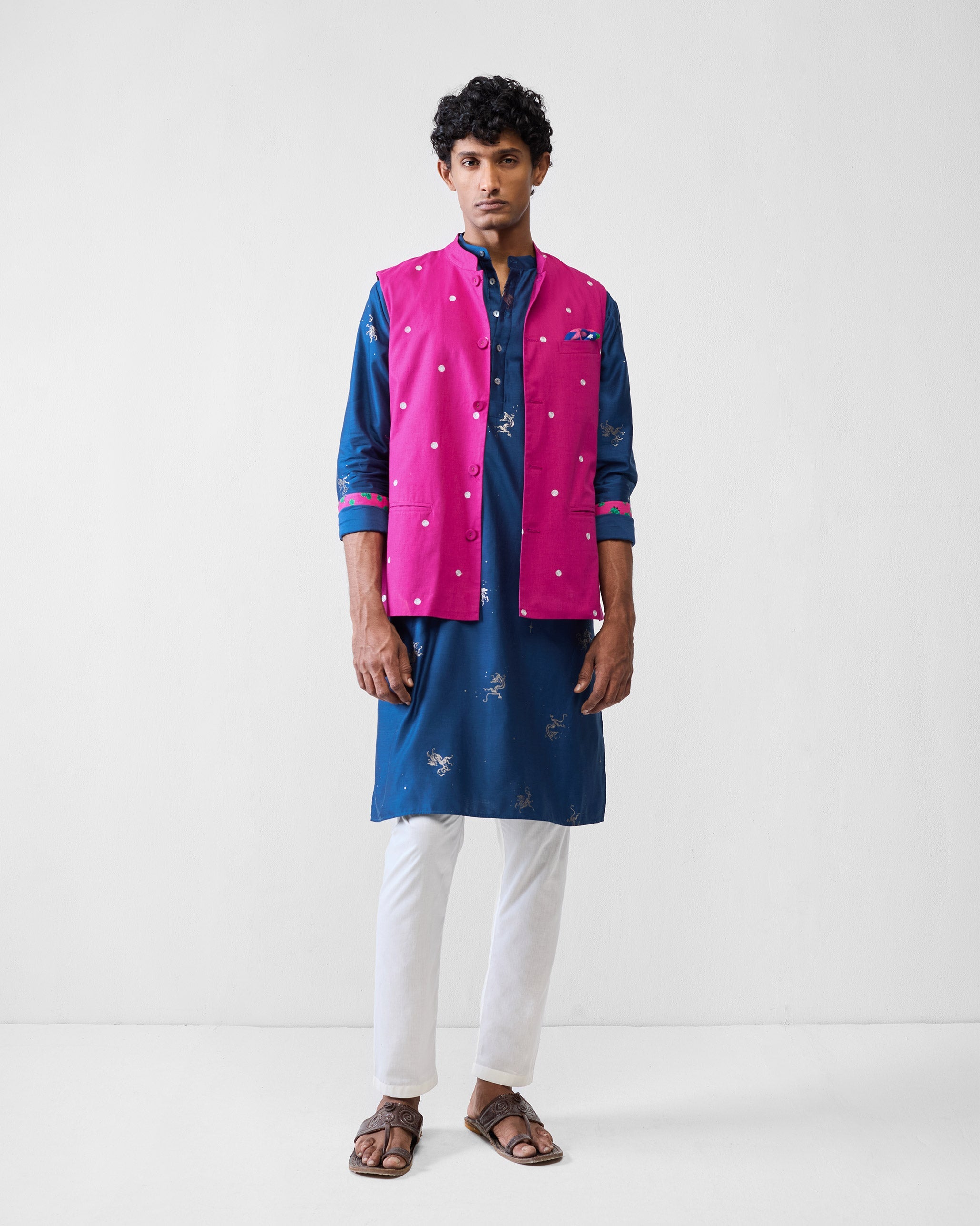 Bageecha Kurta - Navy Printed