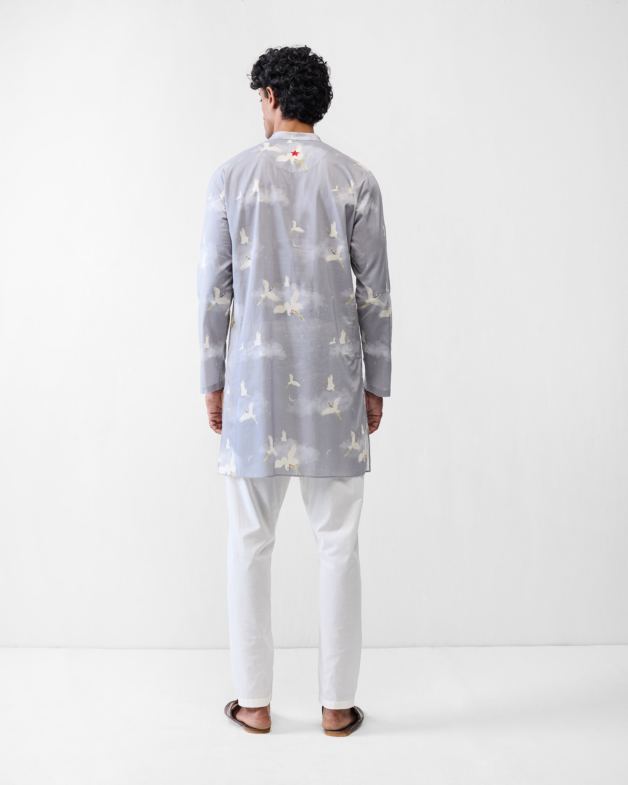 Front Pleat Kurta - Light Grey Printed