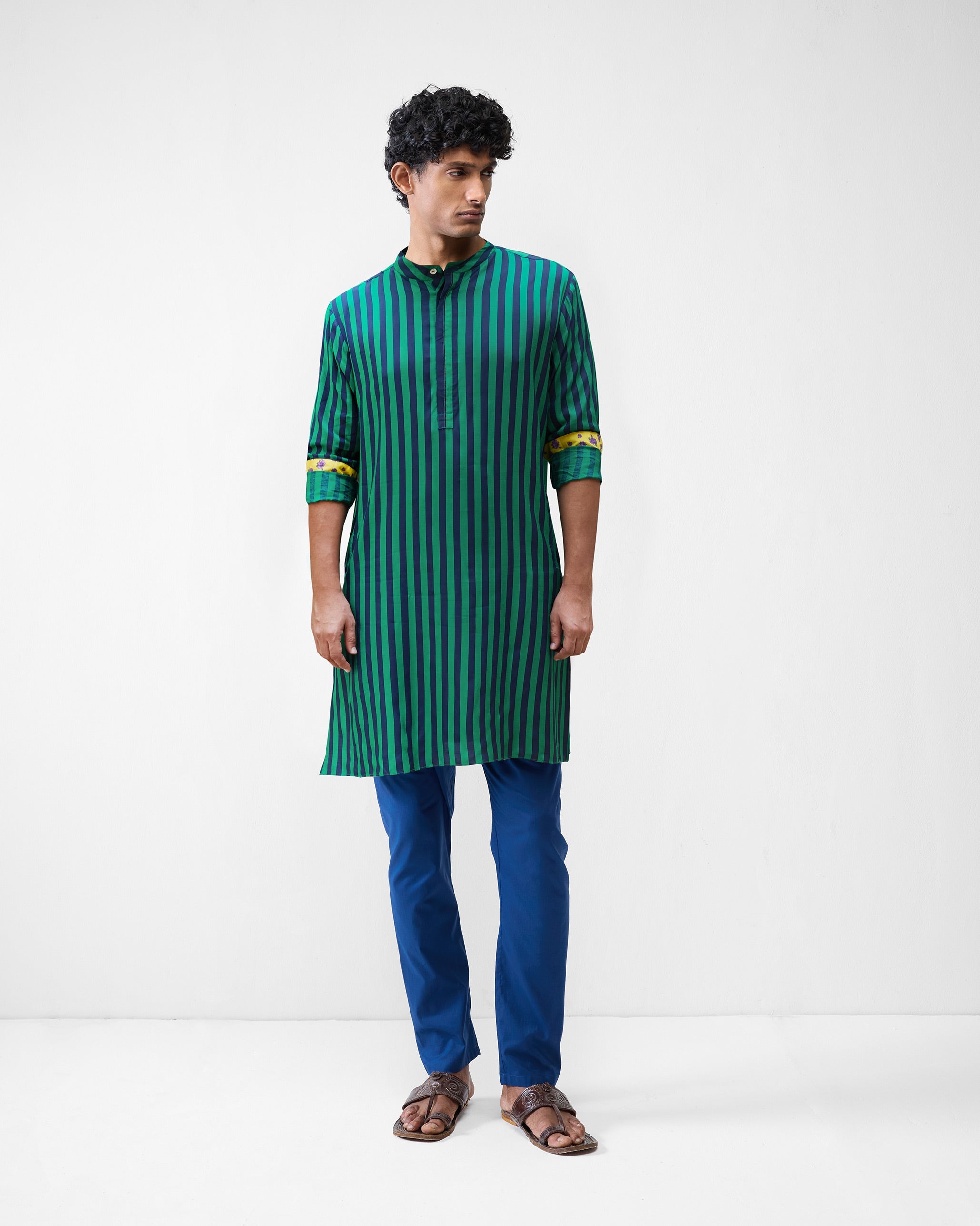 Gala Kurta – Green & Navy Printed