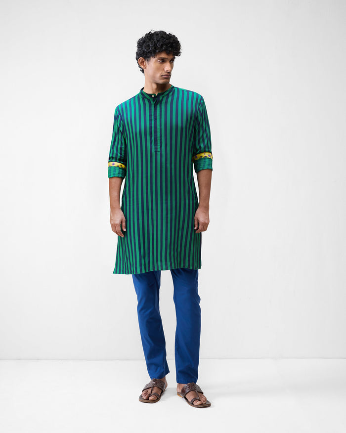 Gala Kurta – Green & Navy Printed