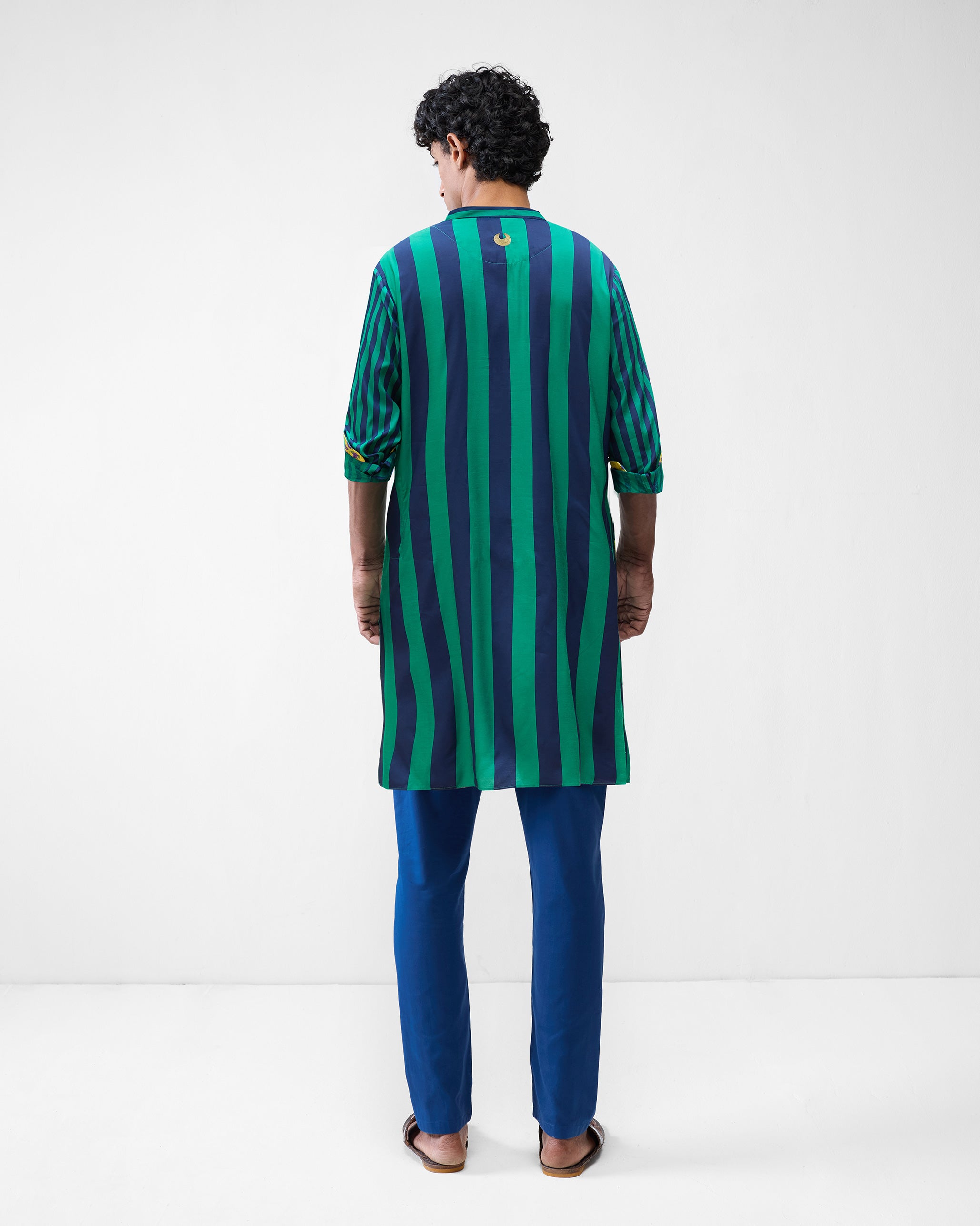 Gala Kurta – Green & Navy Printed