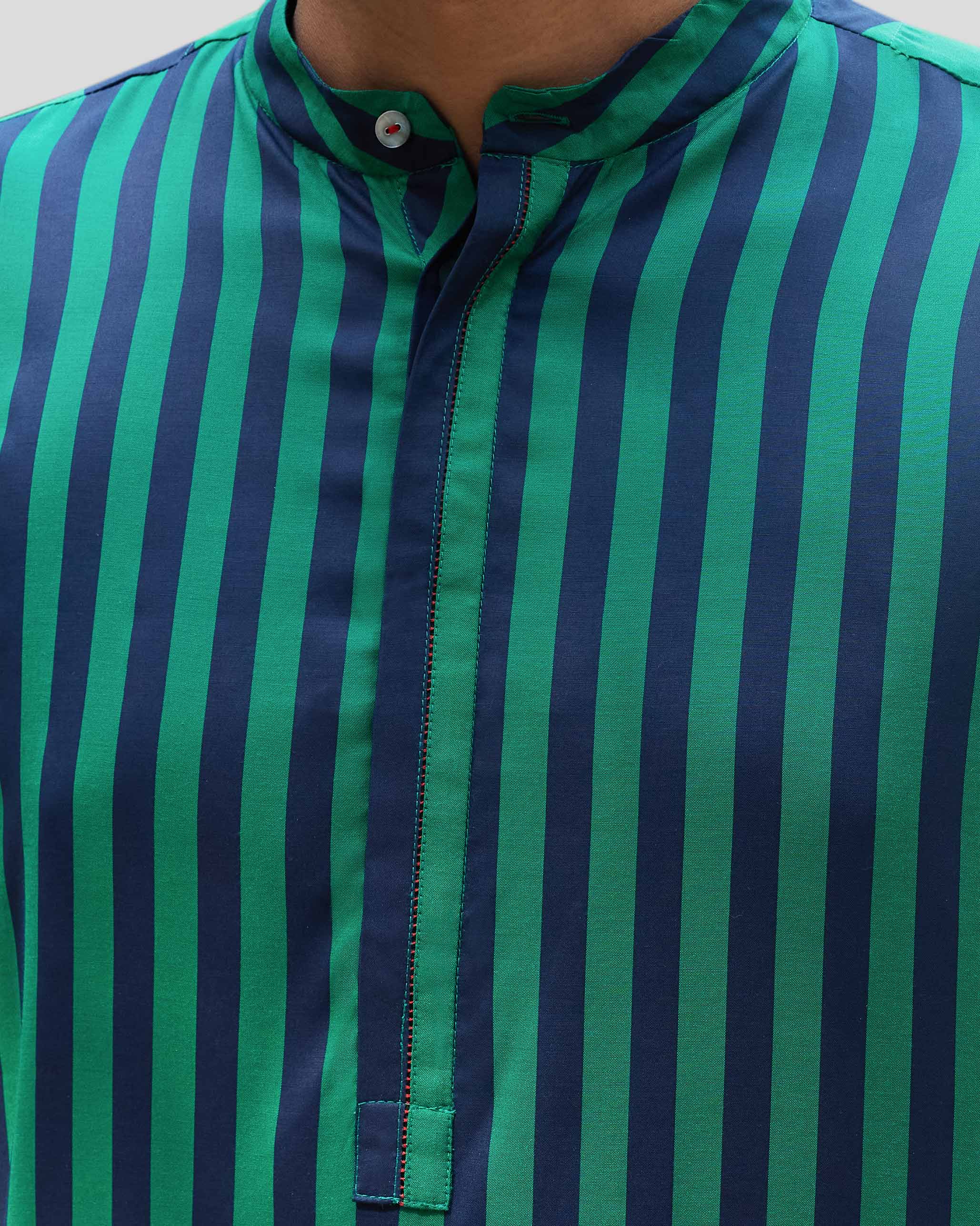 Gala Kurta – Green & Navy Printed