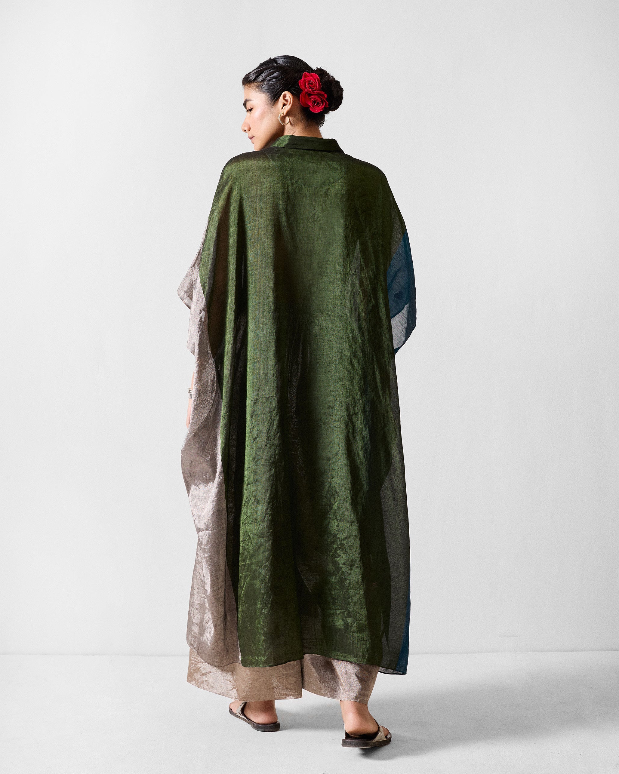 Collared Kaftan - Green & Silver