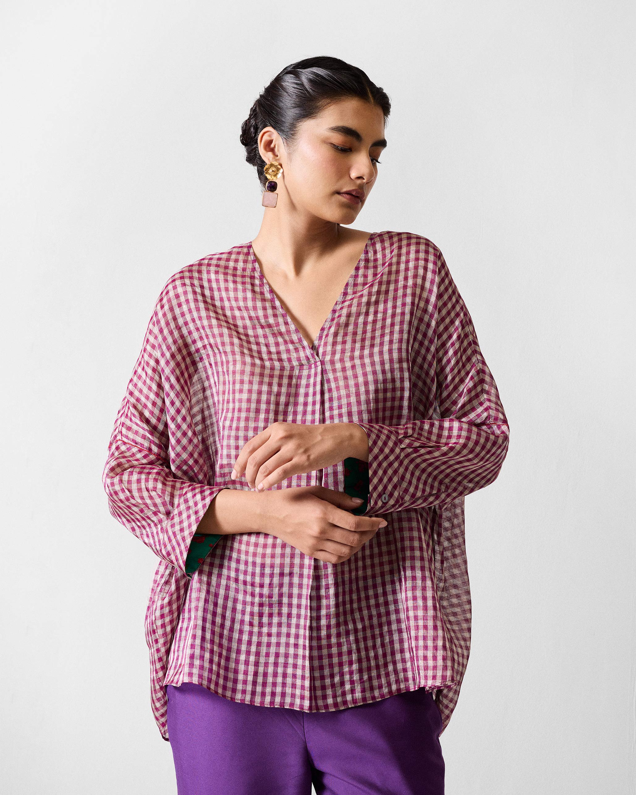 Rewa Top - Purple & Silver Checks