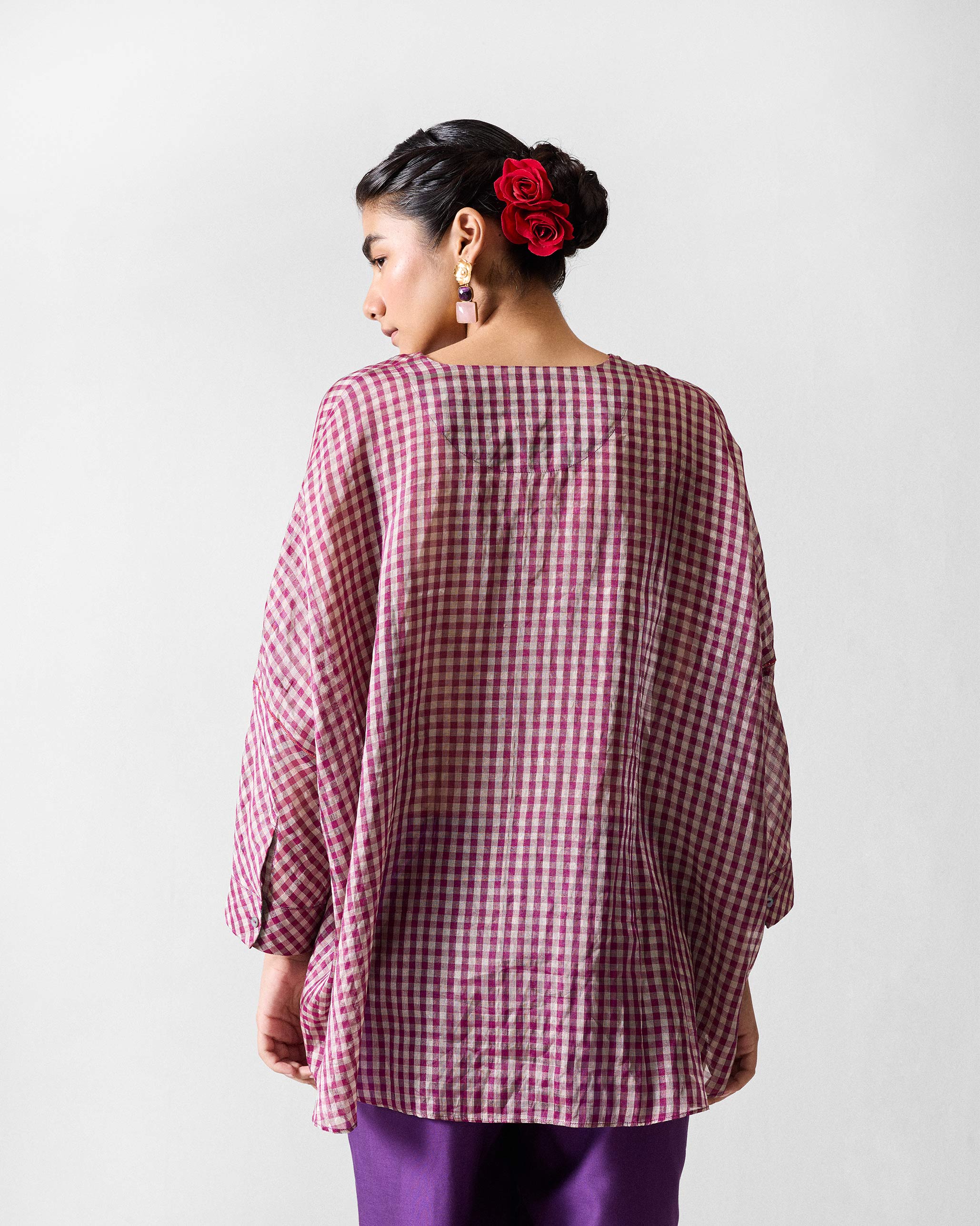 Rewa Top - Purple & Silver Checks