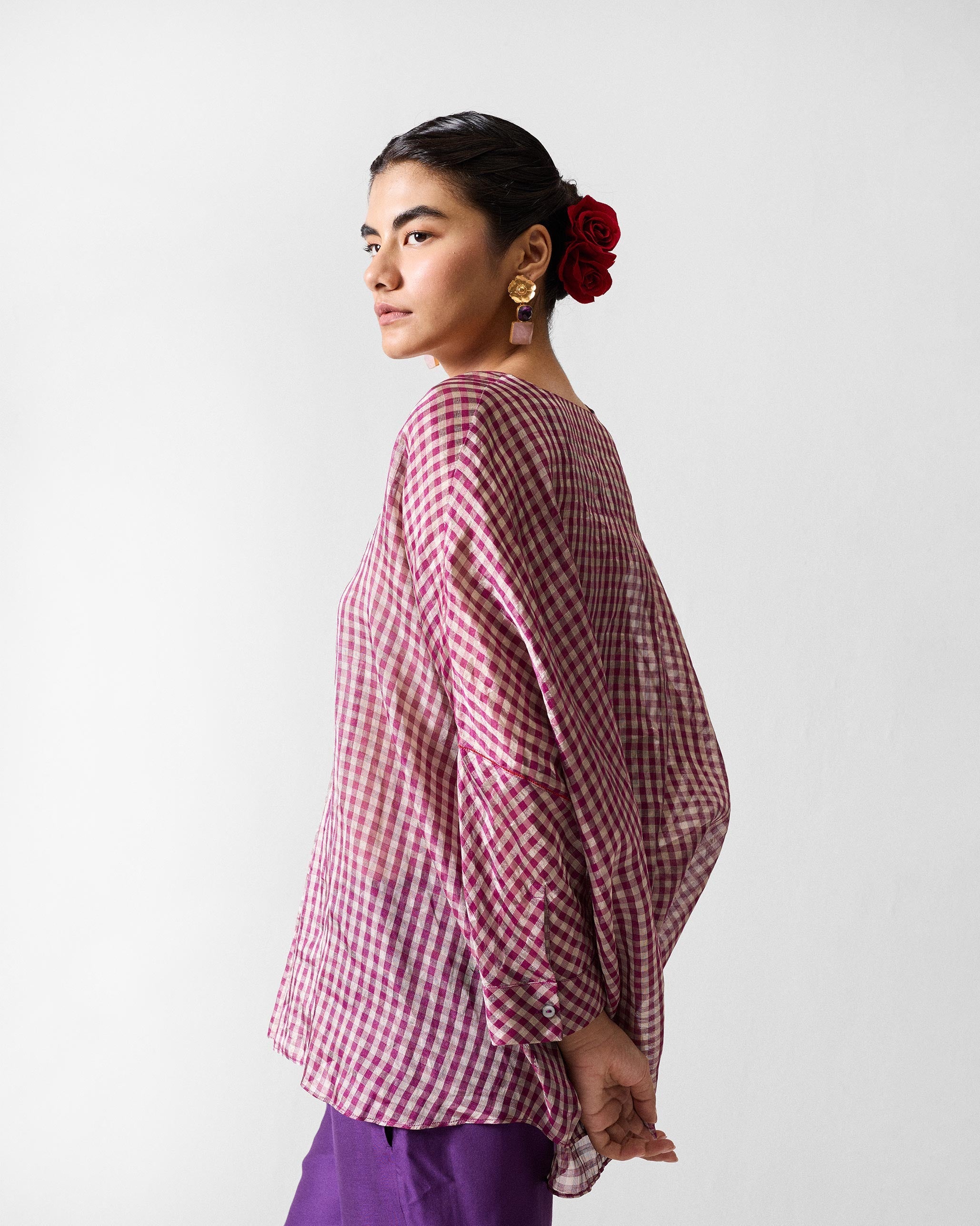 Rewa Top - Purple & Silver Checks