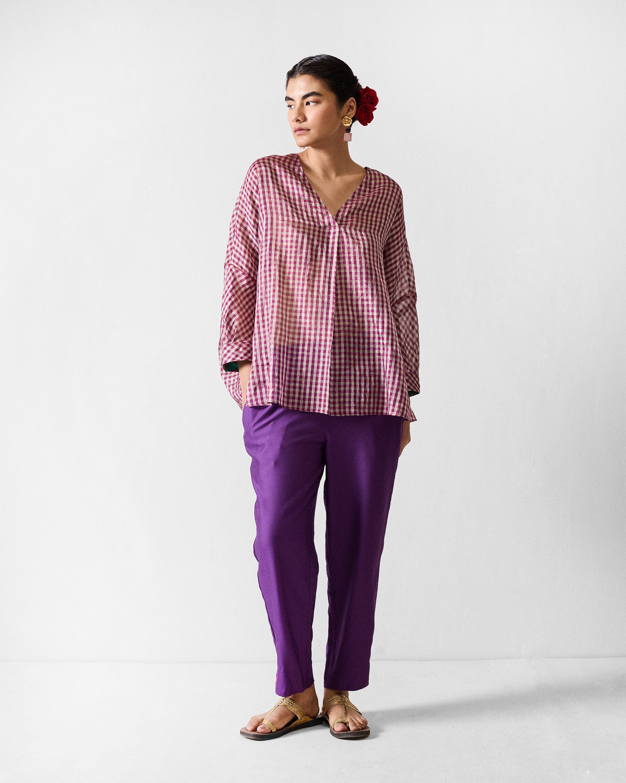 Rewa Top - Purple & Silver Checks