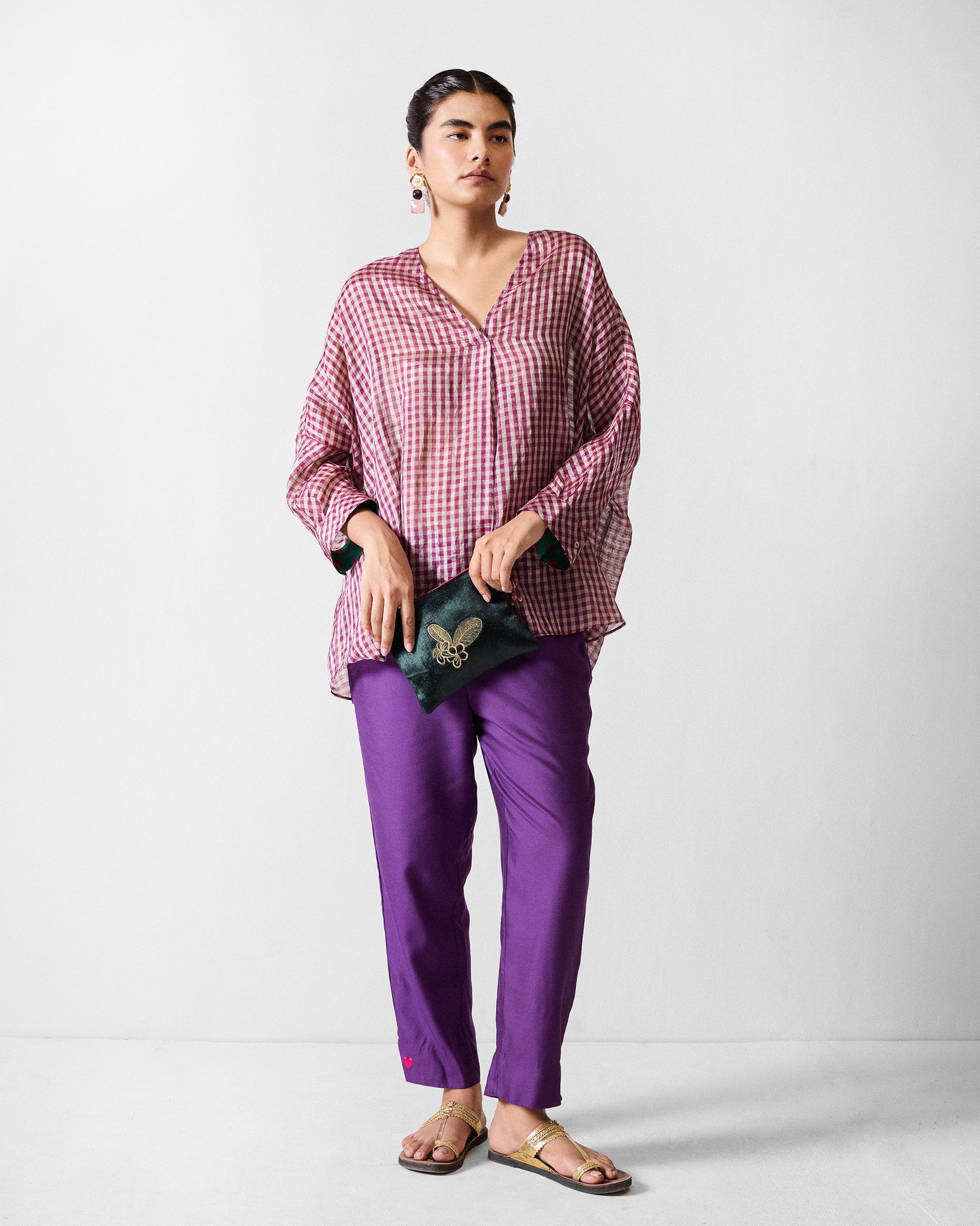 Rewa Top - Purple & Silver Checks