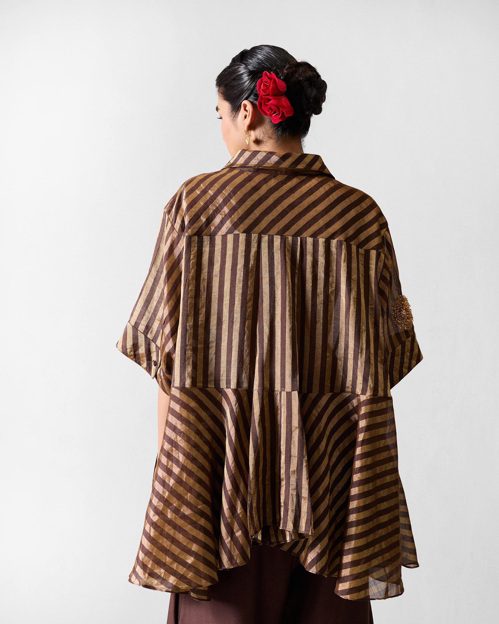 Ceylon Shirt - Chocolate Brown & Gold Stripes