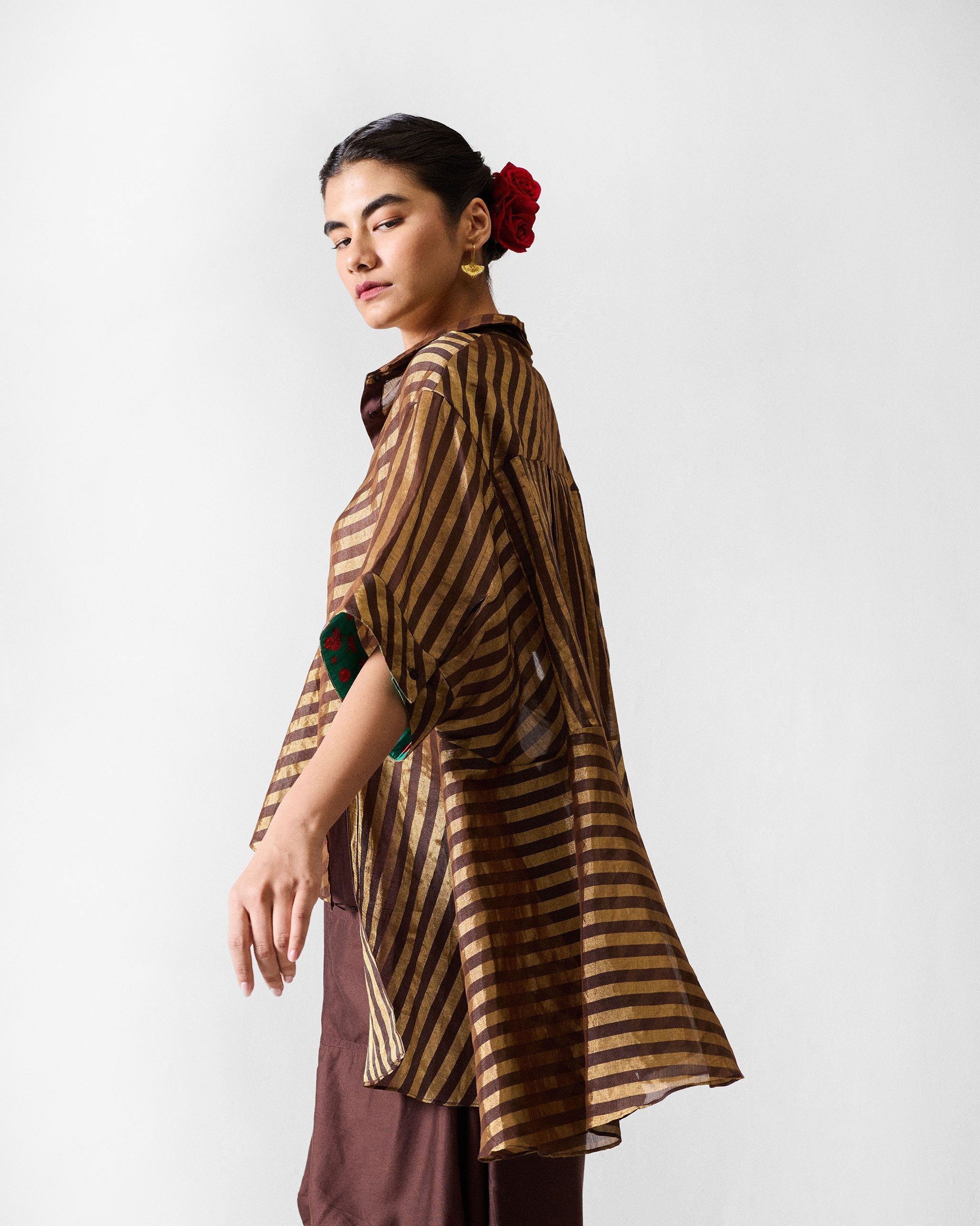 Ceylon Shirt - Chocolate Brown & Gold Stripes